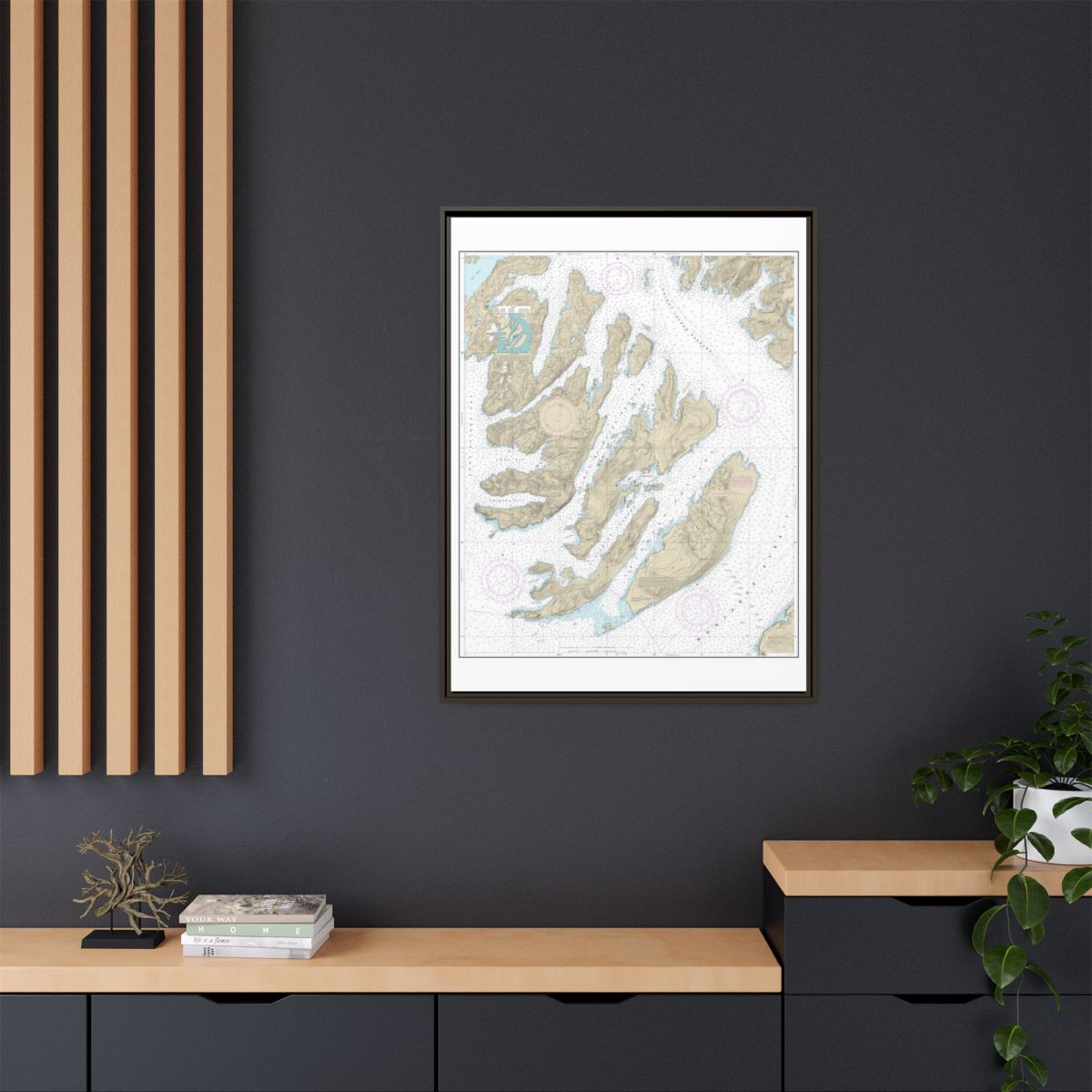 Chart 16702 Latouche Passage to Whale Bay - NOAA Nautical Chart Floating Frame Canvas | 24" x 32" | 30" x 40" - Espresso context-2