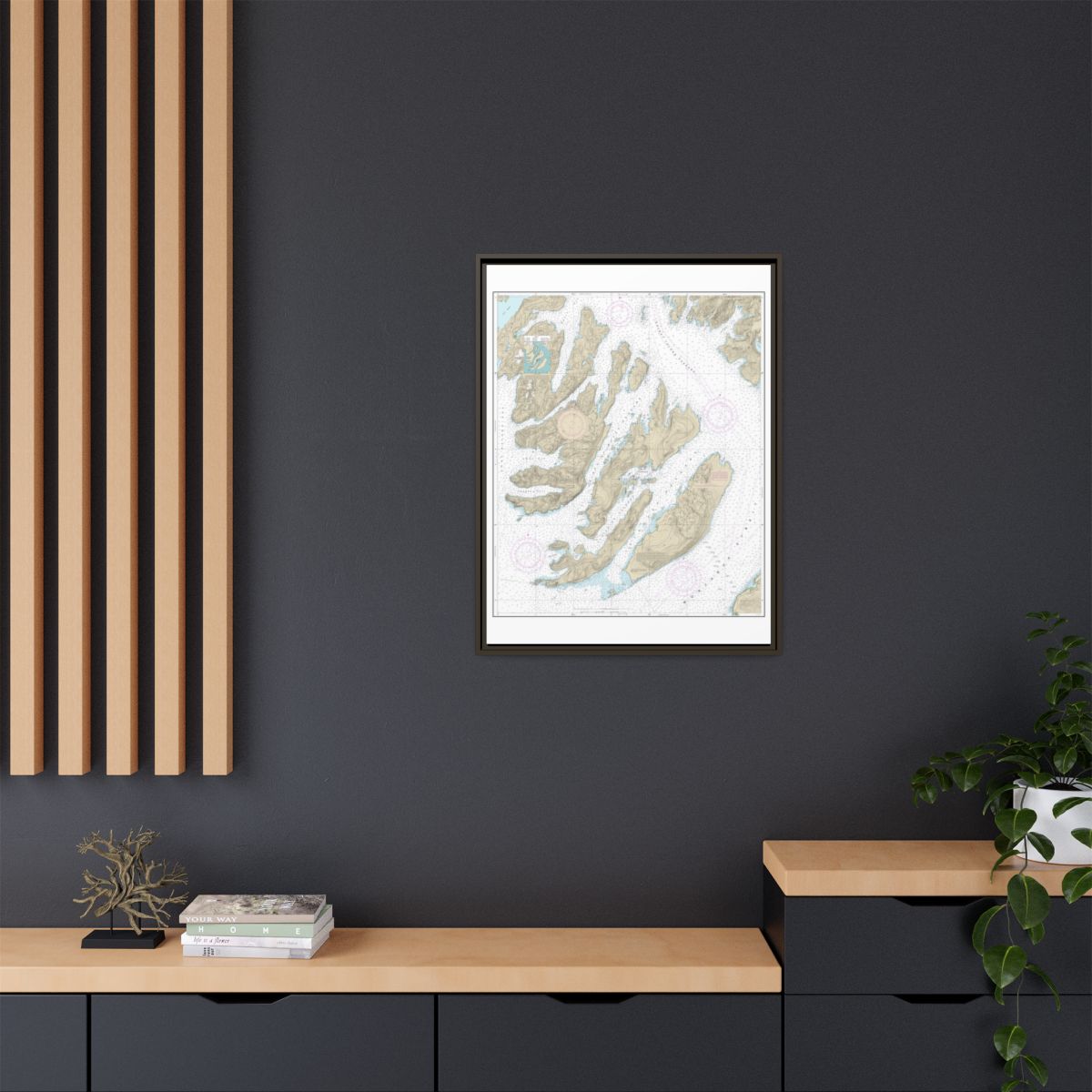 Chart 16702 Latouche Passage to Whale Bay - NOAA Nautical Chart Floating Frame Canvas | 24" x 32" | 30" x 40" - Espresso context-2