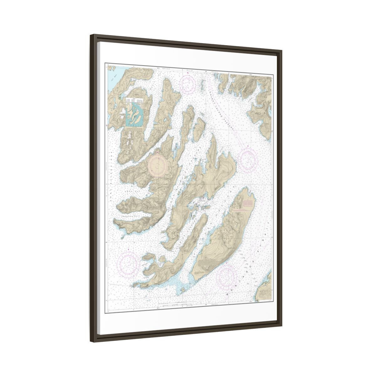 Chart 16702 Latouche Passage to Whale Bay - NOAA Nautical Chart Floating Frame Canvas | 24" x 32" | 30" x 40" - Espresso side