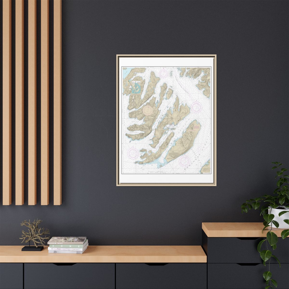 Chart 16702 Latouche Passage to Whale Bay - NOAA Nautical Chart Floating Frame Canvas | 24" x 32" | 30" x 40" - Natural context-2