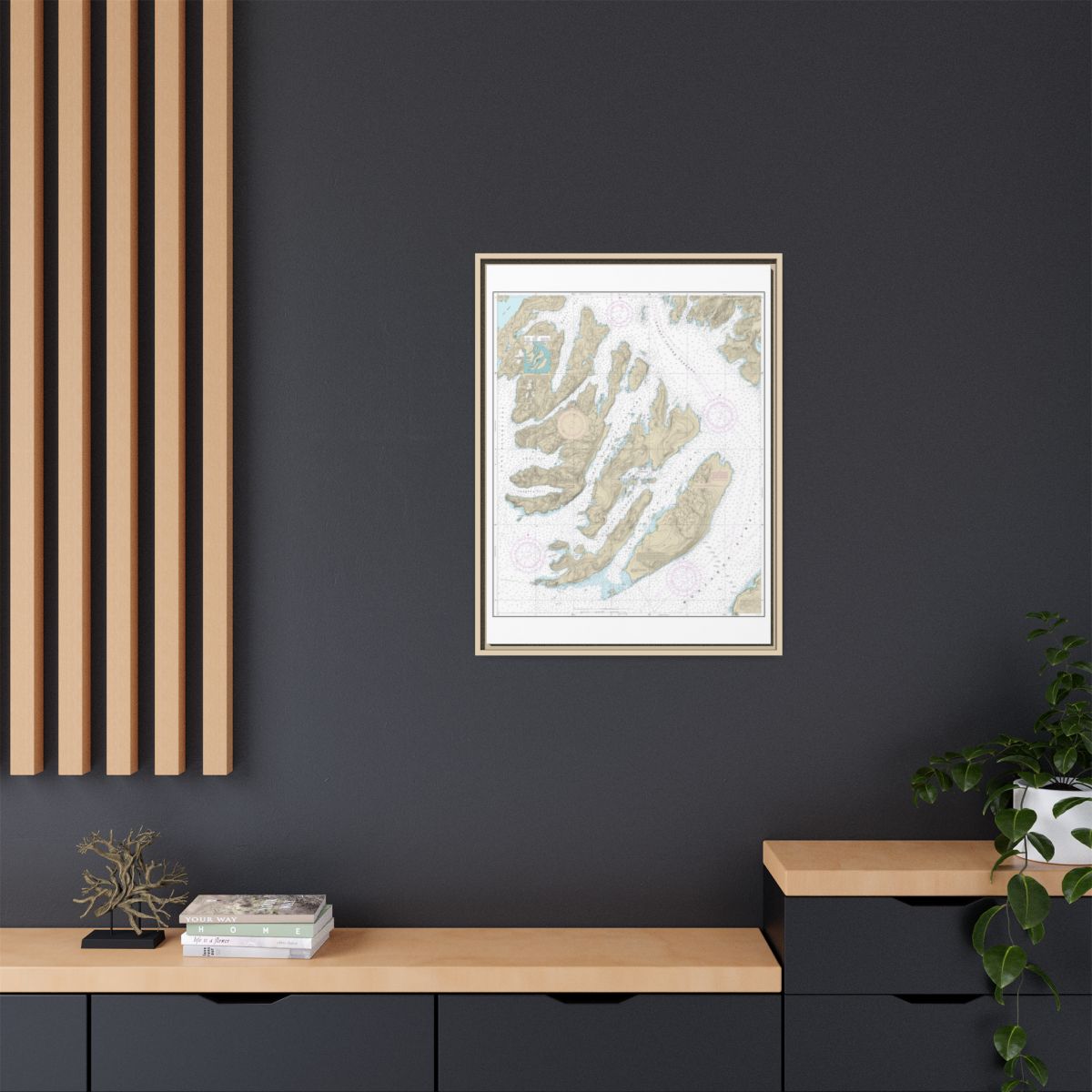 Chart 16702 Latouche Passage to Whale Bay - NOAA Nautical Chart Floating Frame Canvas | 24" x 32" | 30" x 40" - Natural context-2