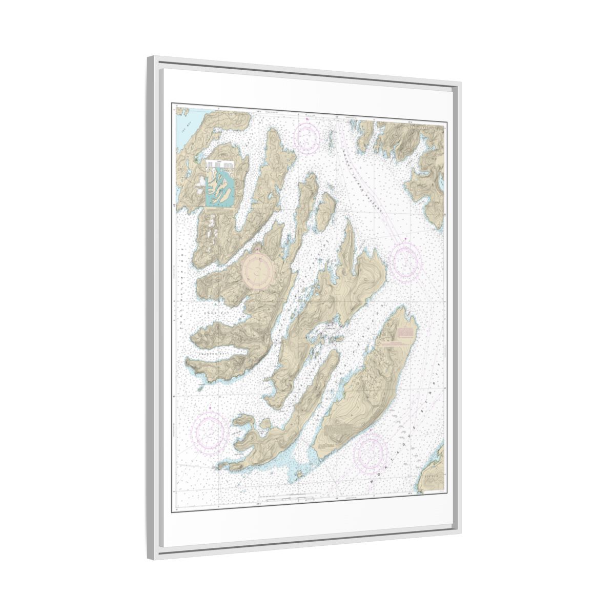 Chart 16702 Latouche Passage to Whale Bay - NOAA Nautical Chart Floating Frame Canvas | 24" x 32" | 30" x 40" - White side