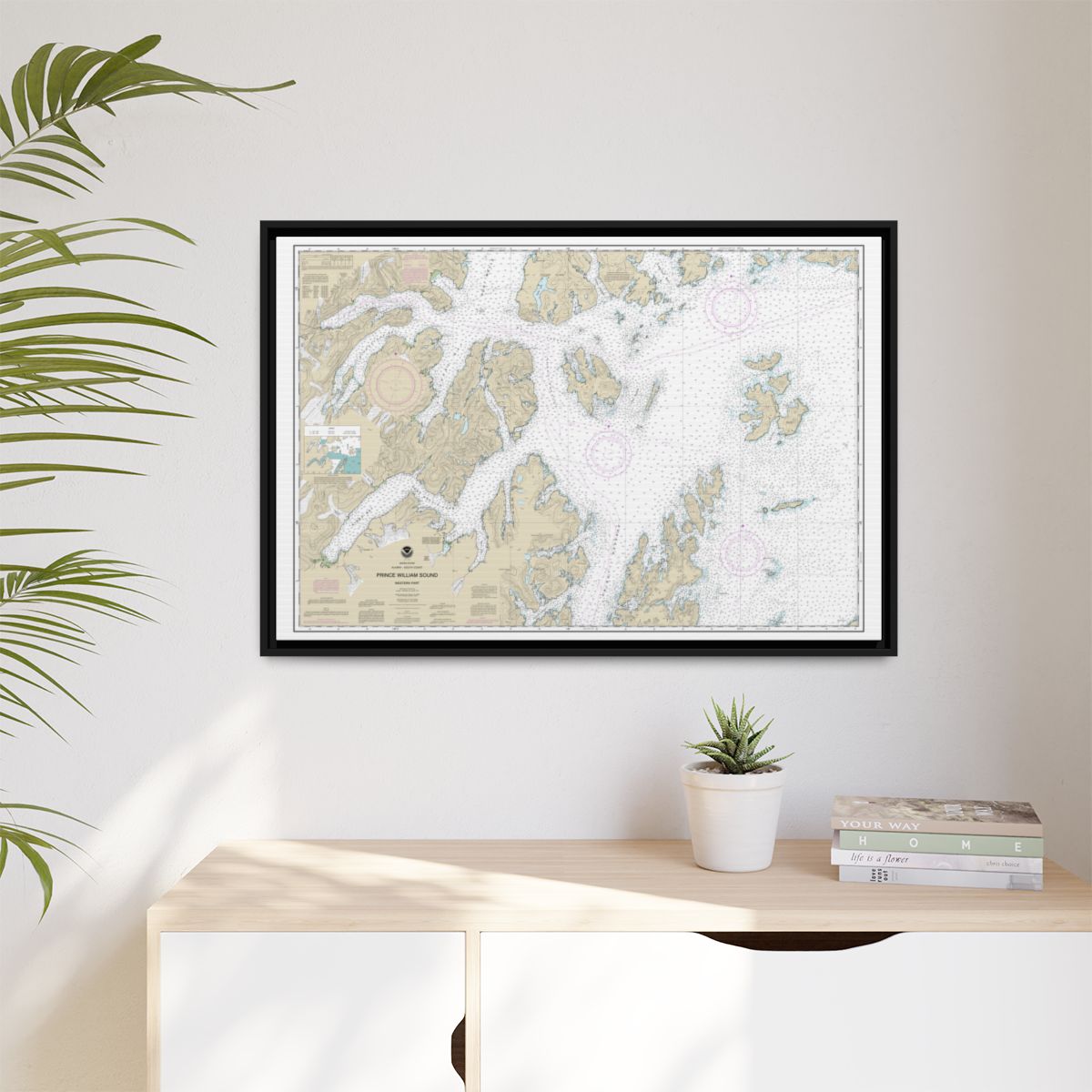 Chart 16705 Prince William Sound-western part - NOAA Nautical Chart Floating Frame Canvas | 30" x 20" | 36" x 24" | 48" x 32" - Black context-1