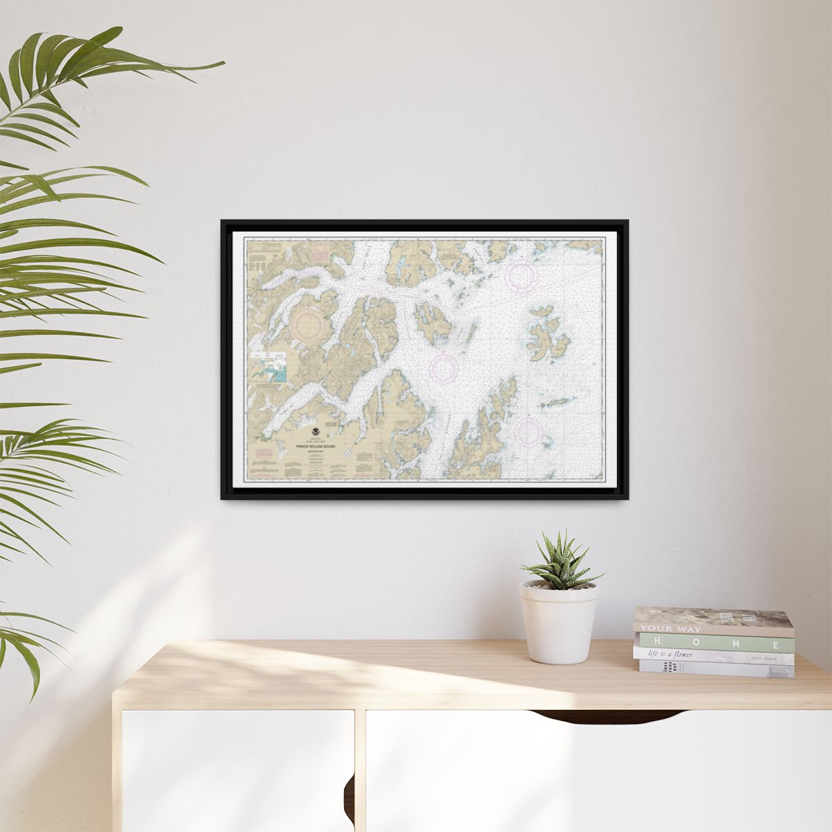 Chart 16705 Prince William Sound-western part - NOAA Nautical Chart Floating Frame Canvas | 30" x 20" | 36" x 24" | 48" x 32" - Black context-1