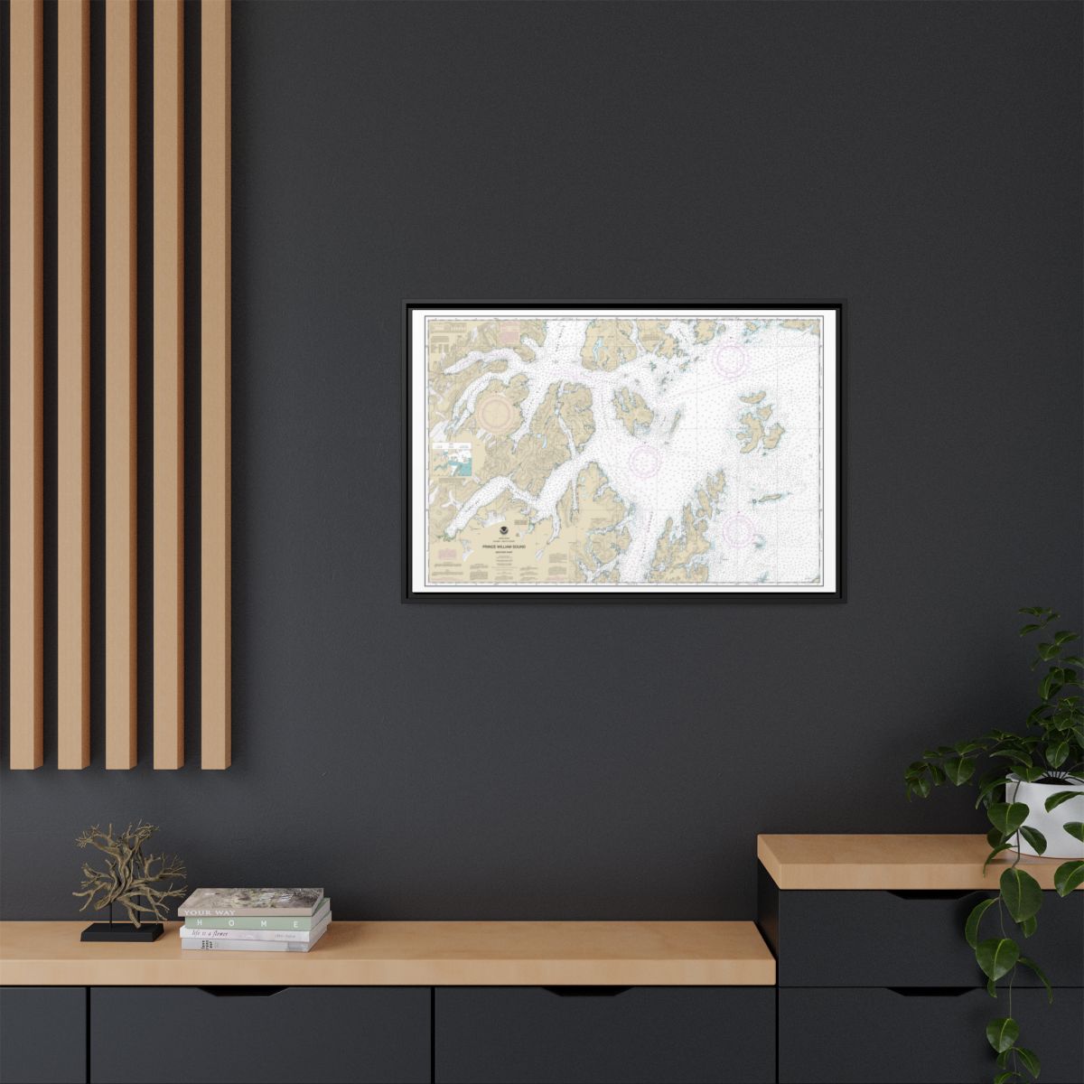 Chart 16705 Prince William Sound-western part - NOAA Nautical Chart Floating Frame Canvas | 30" x 20" | 36" x 24" | 48" x 32" - Black context-2