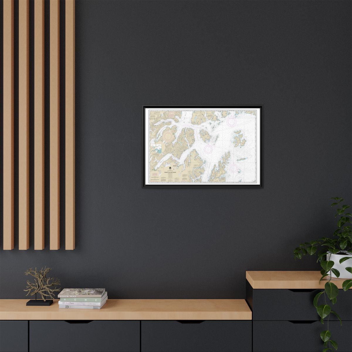 Chart 16705 Prince William Sound-western part - NOAA Nautical Chart Floating Frame Canvas | 30" x 20" | 36" x 24" | 48" x 32" - Black context-2