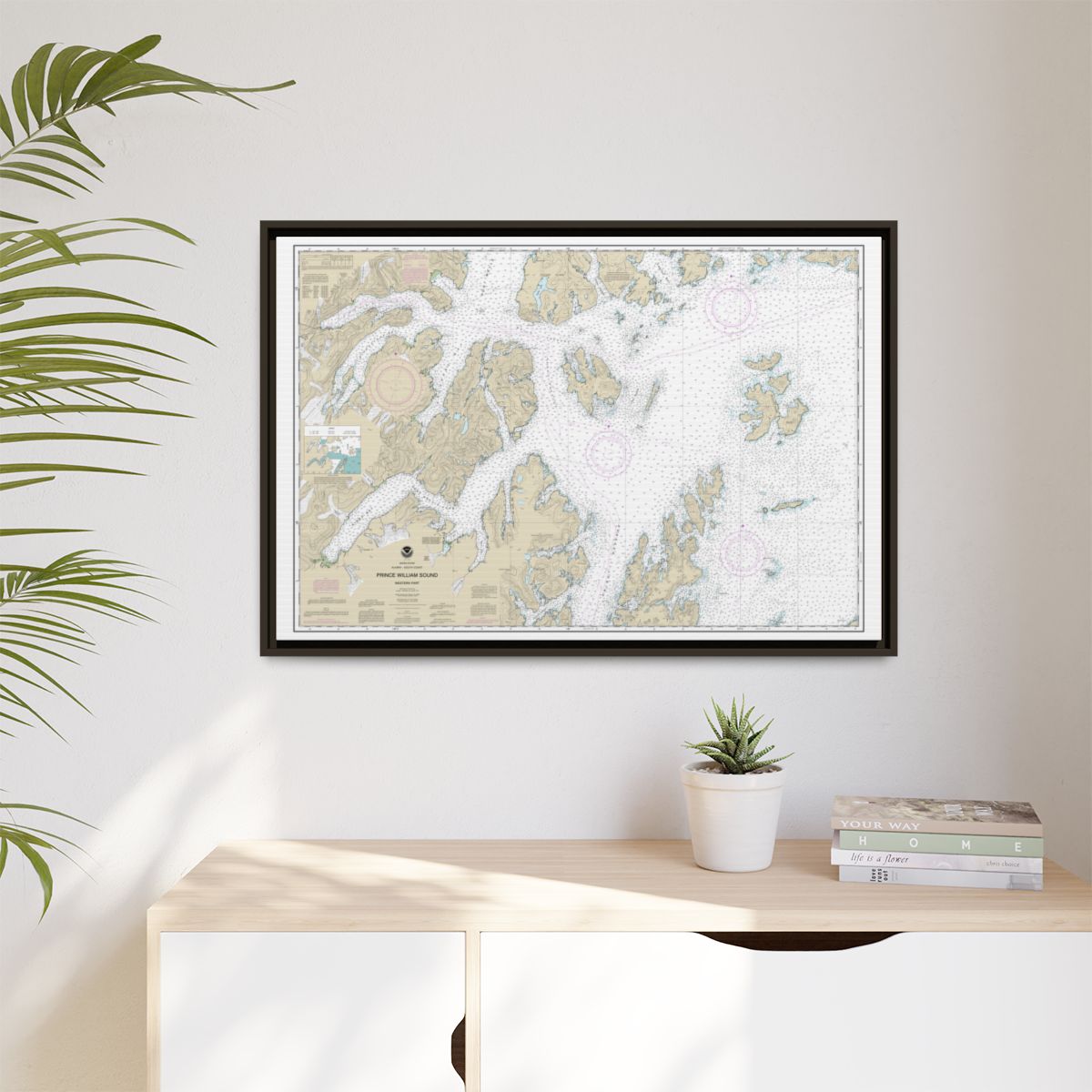 Chart 16705 Prince William Sound-western part - NOAA Nautical Chart Floating Frame Canvas | 30" x 20" | 36" x 24" | 48" x 32" - Espresso context-1
