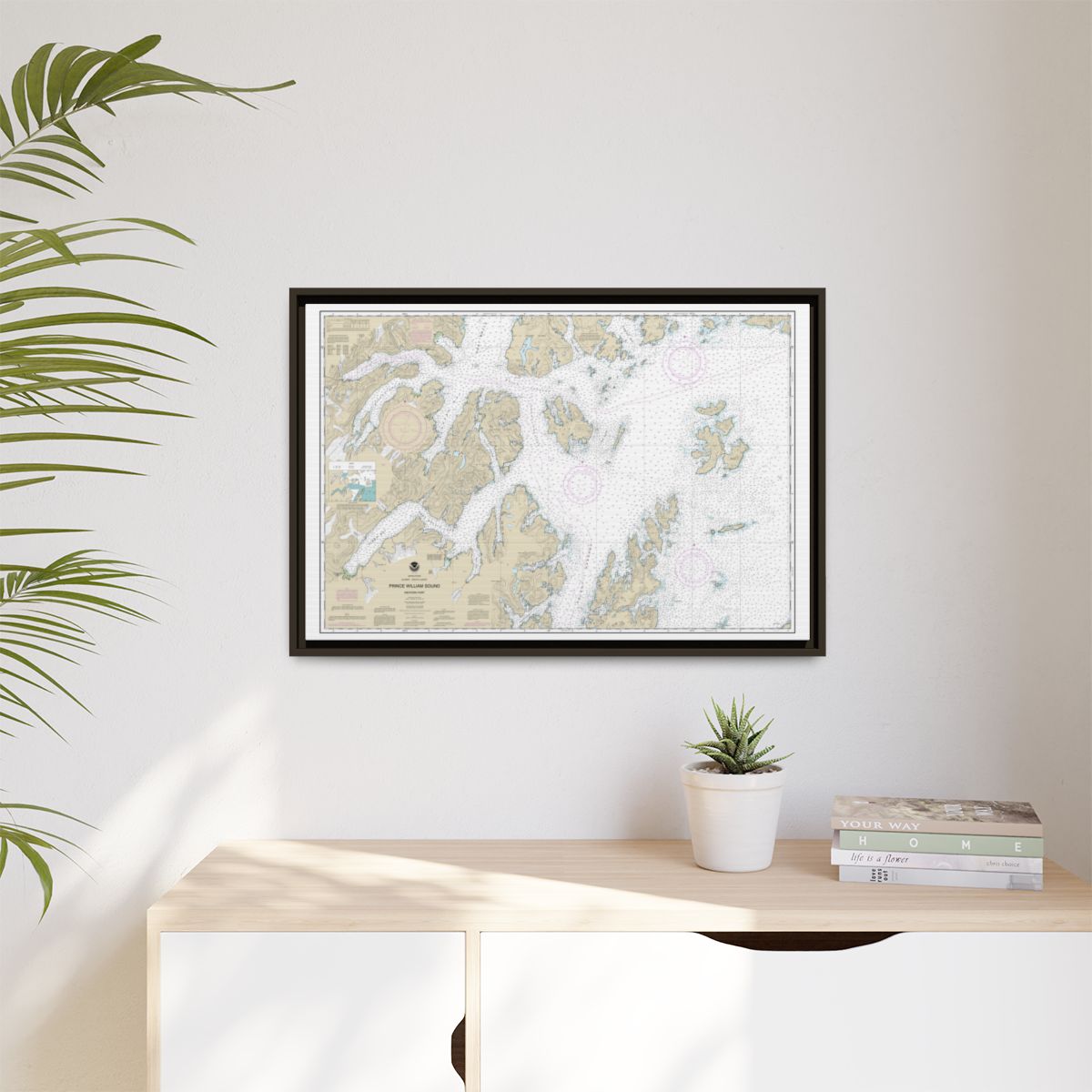 Chart 16705 Prince William Sound-western part - NOAA Nautical Chart Floating Frame Canvas | 30" x 20" | 36" x 24" | 48" x 32" - Espresso context-1