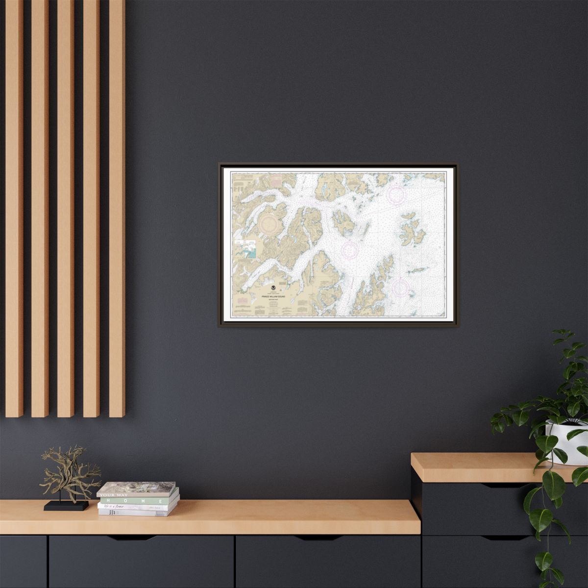 Chart 16705 Prince William Sound-western part - NOAA Nautical Chart Floating Frame Canvas | 30" x 20" | 36" x 24" | 48" x 32" - Espresso context-2