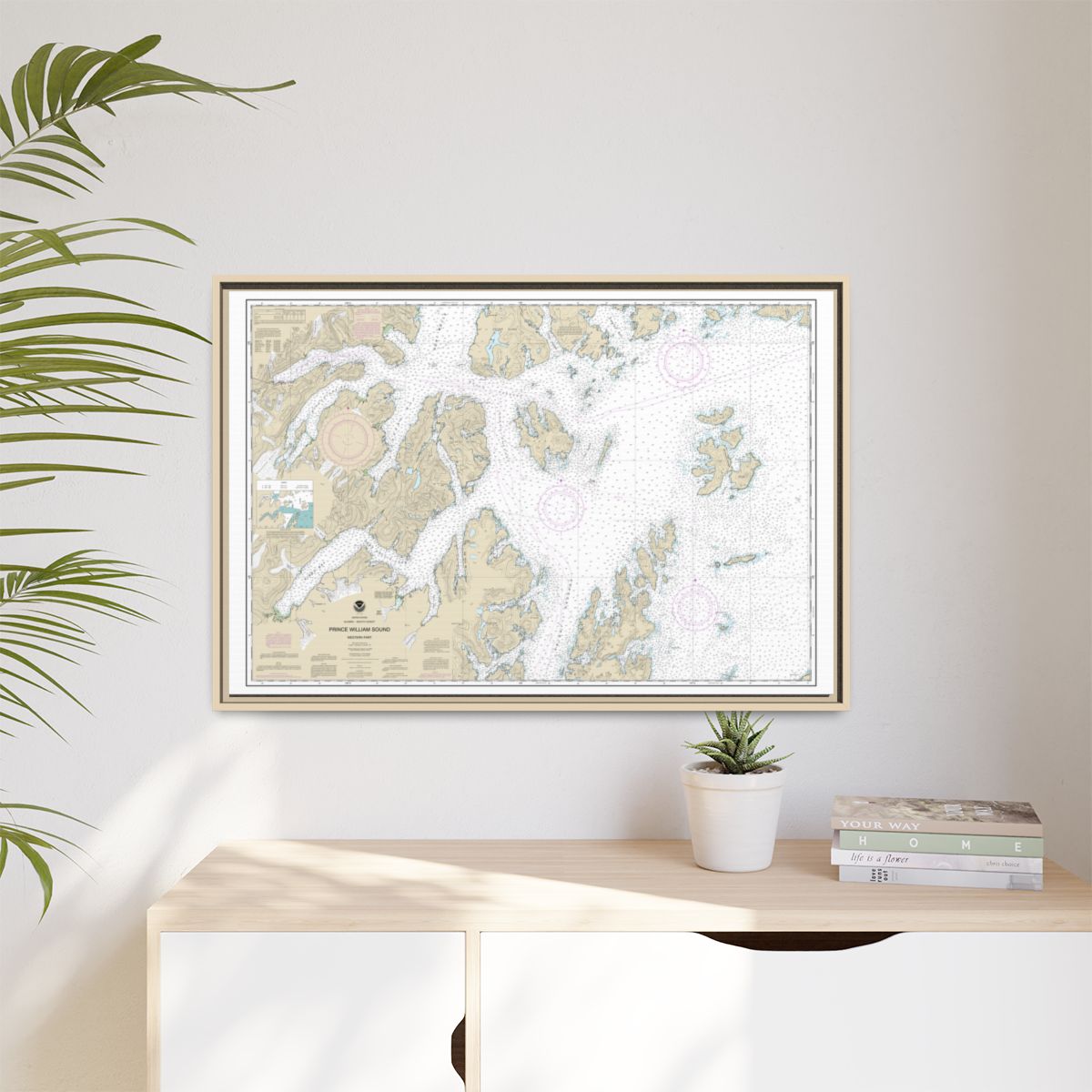 Chart 16705 Prince William Sound-western part - NOAA Nautical Chart Floating Frame Canvas | 30" x 20" | 36" x 24" | 48" x 32" - Natural context-1