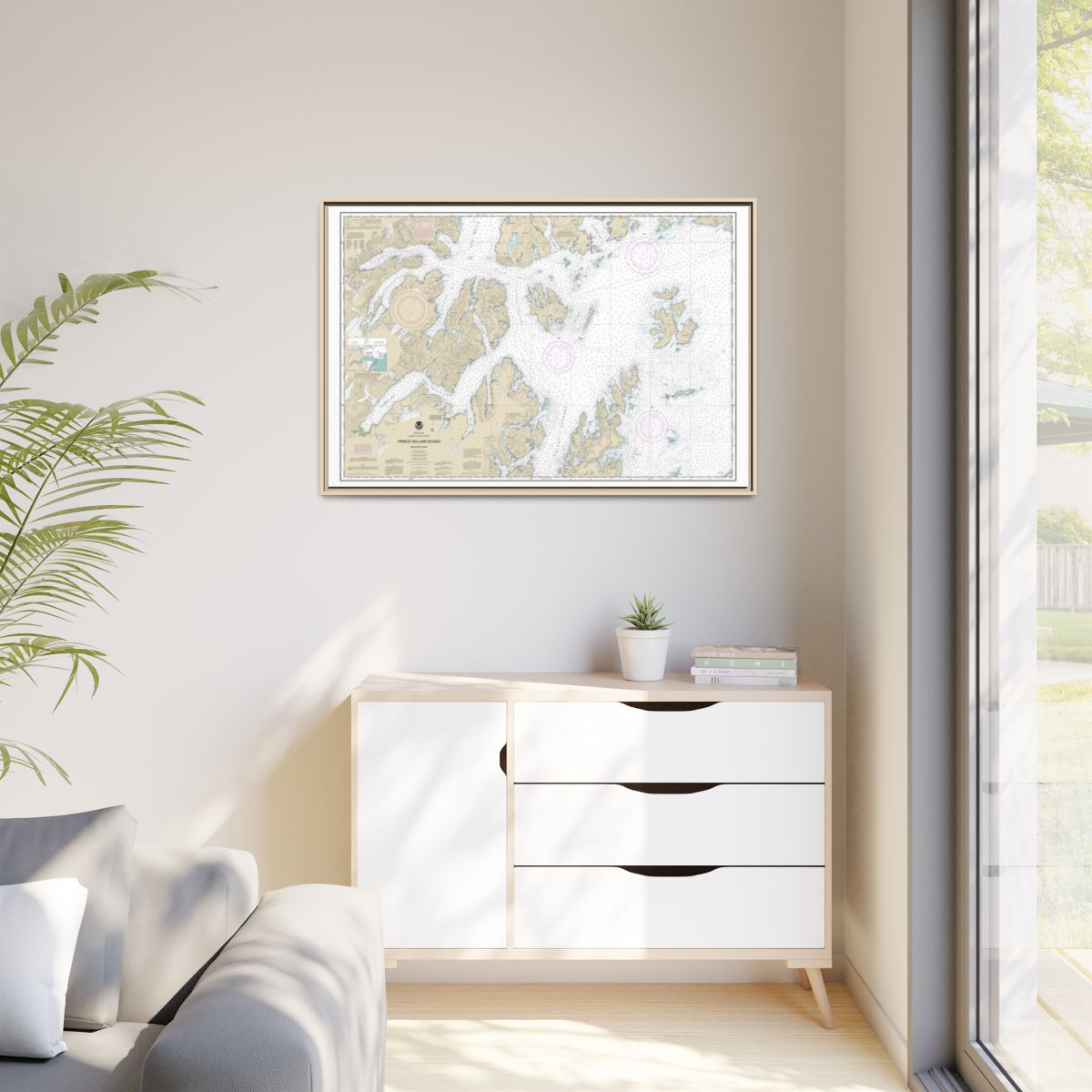 Chart 16705 Prince William Sound-western part - NOAA Nautical Chart Floating Frame Canvas | 30" x 20" | 36" x 24" | 48" x 32" - Natural context-1