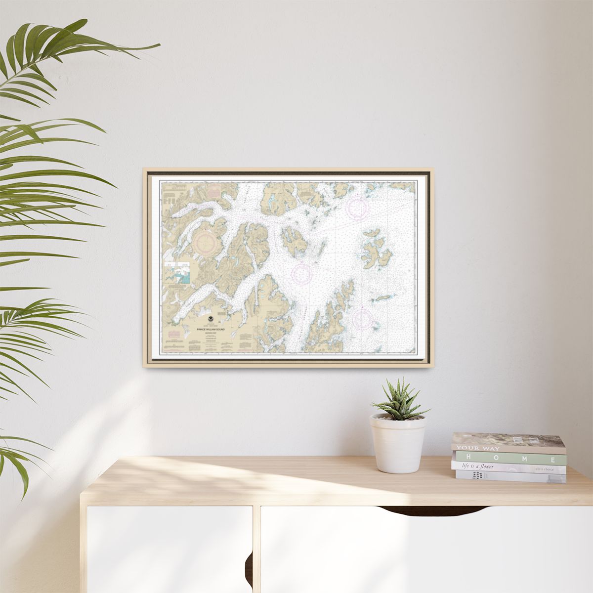 Chart 16705 Prince William Sound-western part - NOAA Nautical Chart Floating Frame Canvas | 30" x 20" | 36" x 24" | 48" x 32" - Natural context-1