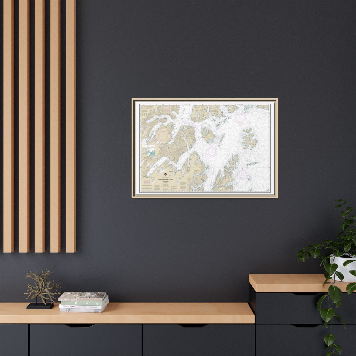 Chart 16705 Prince William Sound-western part - NOAA Nautical Chart Floating Frame Canvas | 30" x 20" | 36" x 24" | 48" x 32" - Natural context-2