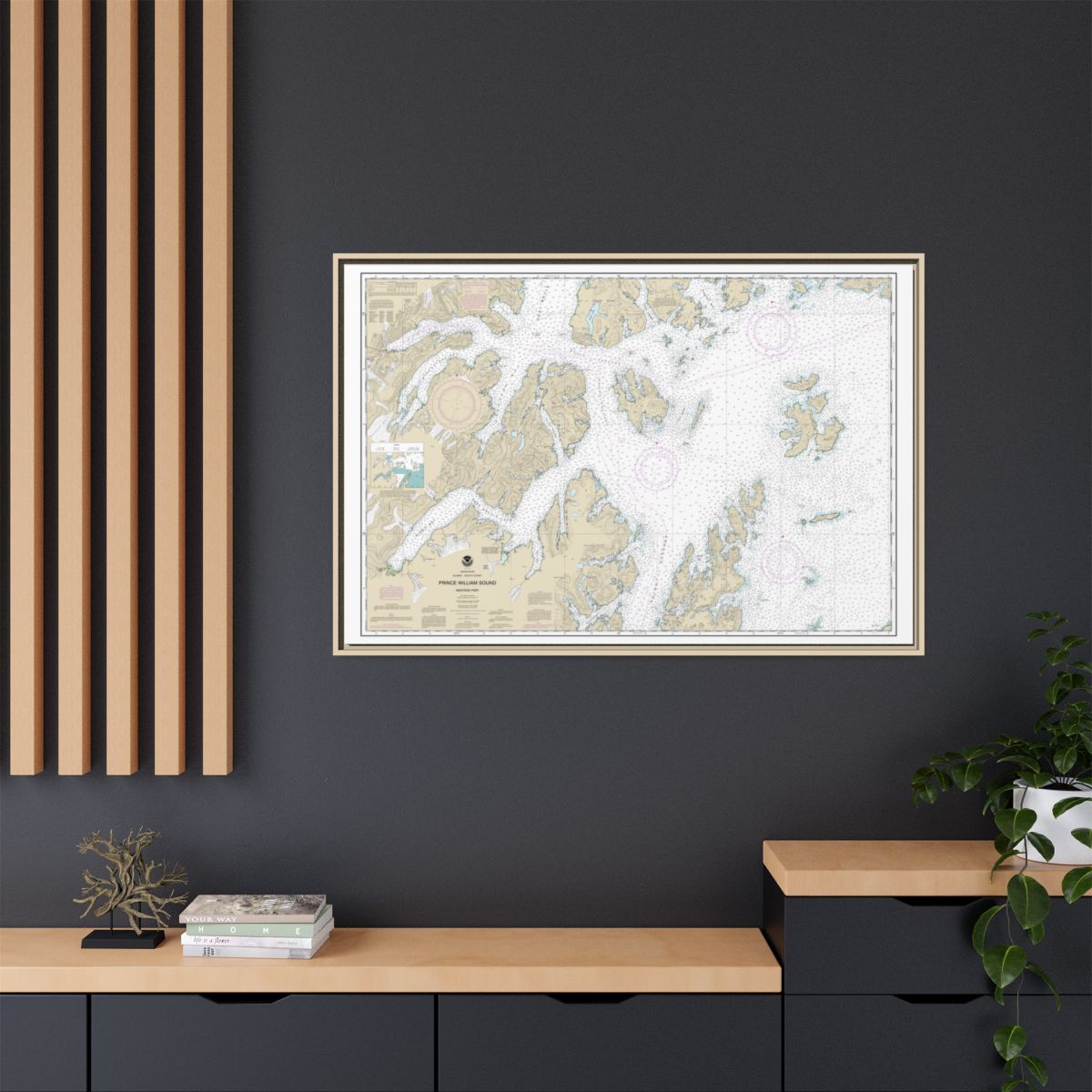 Chart 16705 Prince William Sound-western part - NOAA Nautical Chart Floating Frame Canvas | 30" x 20" | 36" x 24" | 48" x 32" - Natural context-2
