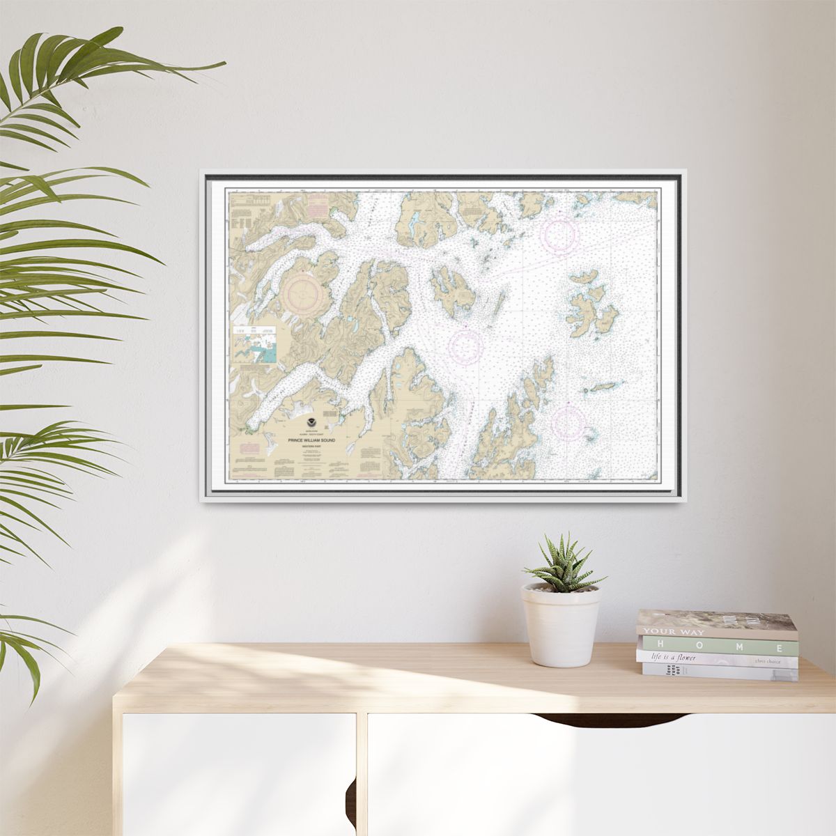 Chart 16705 Prince William Sound-western part - NOAA Nautical Chart Floating Frame Canvas | 30" x 20" | 36" x 24" | 48" x 32" - White context-1