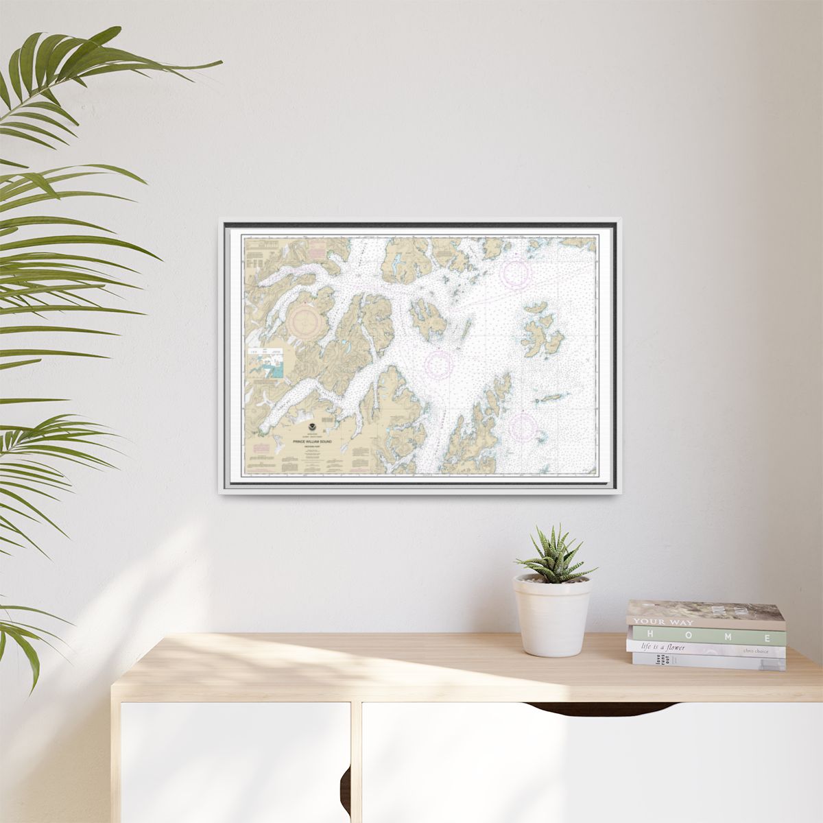 Chart 16705 Prince William Sound-western part - NOAA Nautical Chart Floating Frame Canvas | 30" x 20" | 36" x 24" | 48" x 32" - White context-1