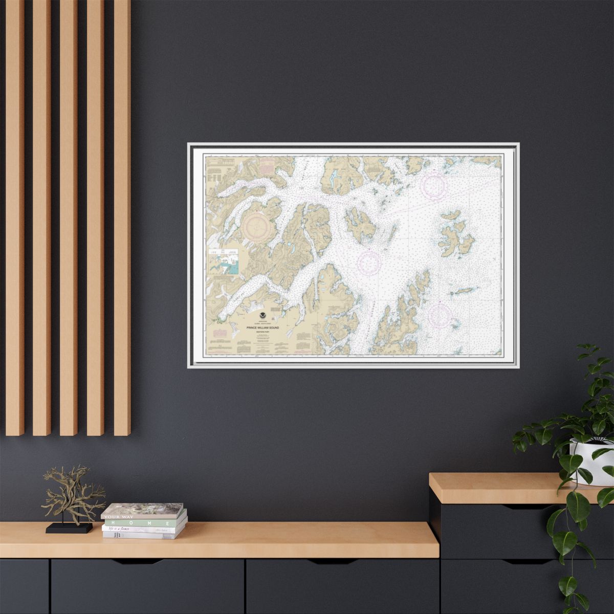 Chart 16705 Prince William Sound-western part - NOAA Nautical Chart Floating Frame Canvas | 30" x 20" | 36" x 24" | 48" x 32" - White context-2