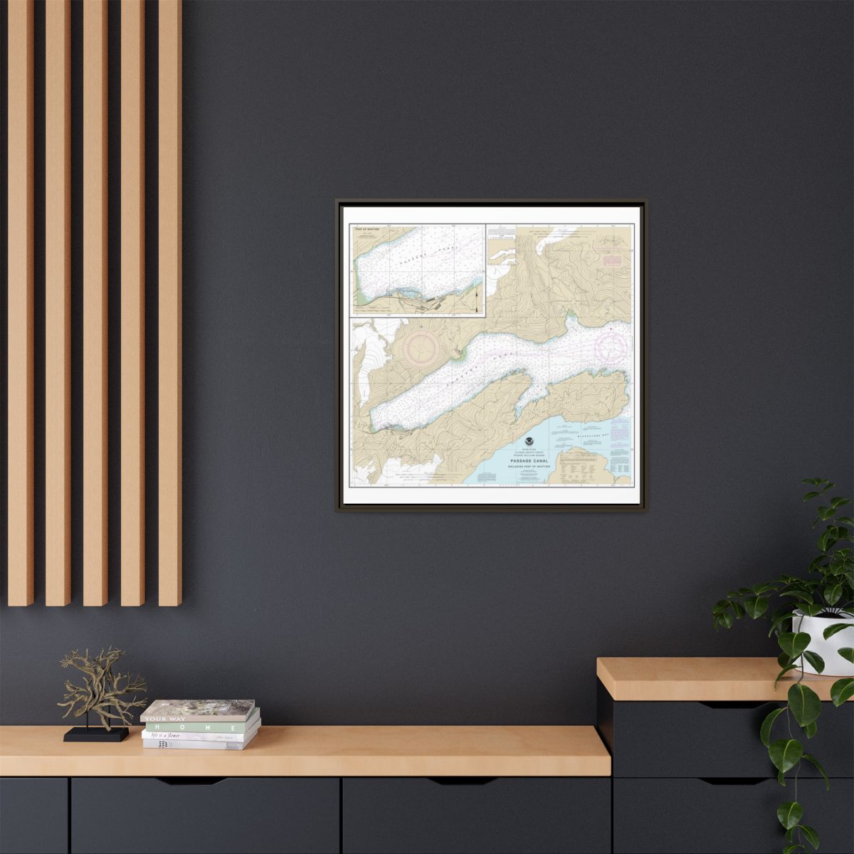 Chart 16706 Passage Canal incl. Port of Whittier;Port of Whittier - NOAA Nautical Chart Floating Frame Canvas | 32" x 32" - Espresso context-2