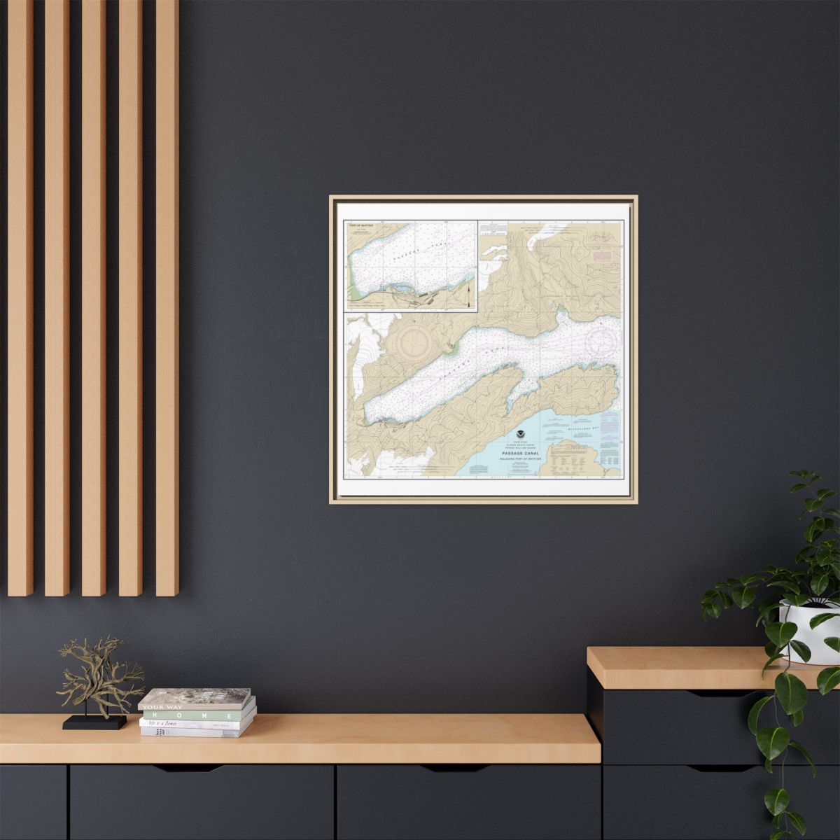 Chart 16706 Passage Canal incl. Port of Whittier;Port of Whittier - NOAA Nautical Chart Floating Frame Canvas | 32" x 32" - Natural context-2