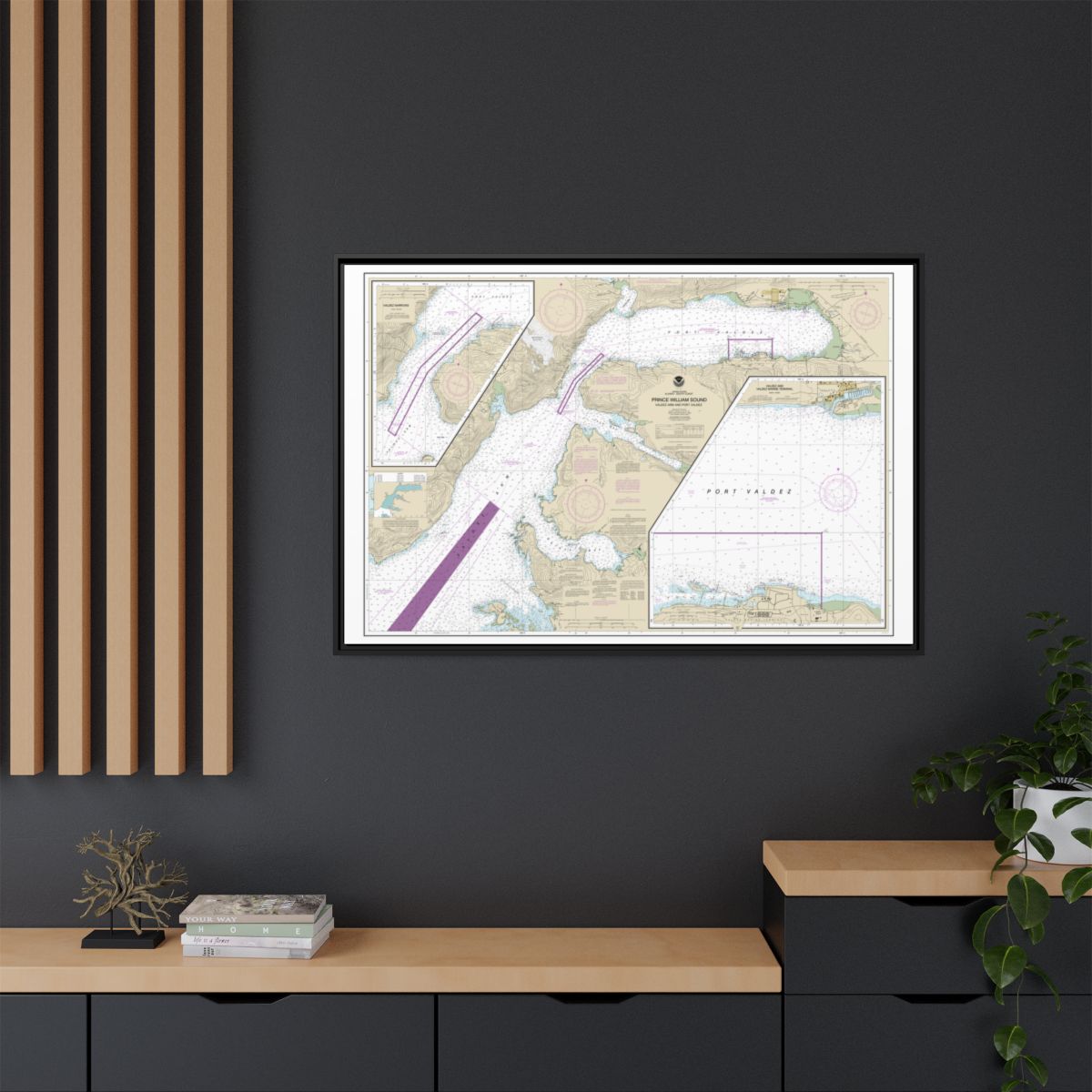 Chart 16707 Prince William Sound-Valdez Arm and Port Valdez;Valdez Narrows;Valdez and Valdez Marine Terminal - NOAA Nautical Chart Floating Frame Canvas | 30" x 20" | 36" x 24" | 48" x 32" - Black context-2