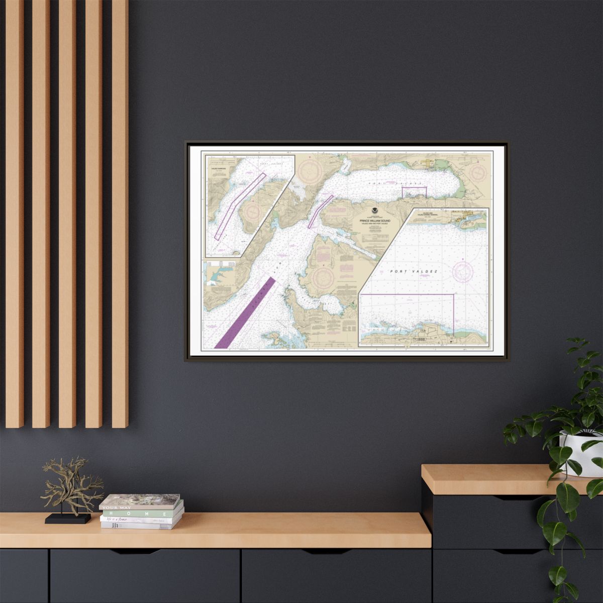 Chart 16707 Prince William Sound-Valdez Arm and Port Valdez;Valdez Narrows;Valdez and Valdez Marine Terminal - NOAA Nautical Chart Floating Frame Canvas | 30" x 20" | 36" x 24" | 48" x 32" - Espresso context-2