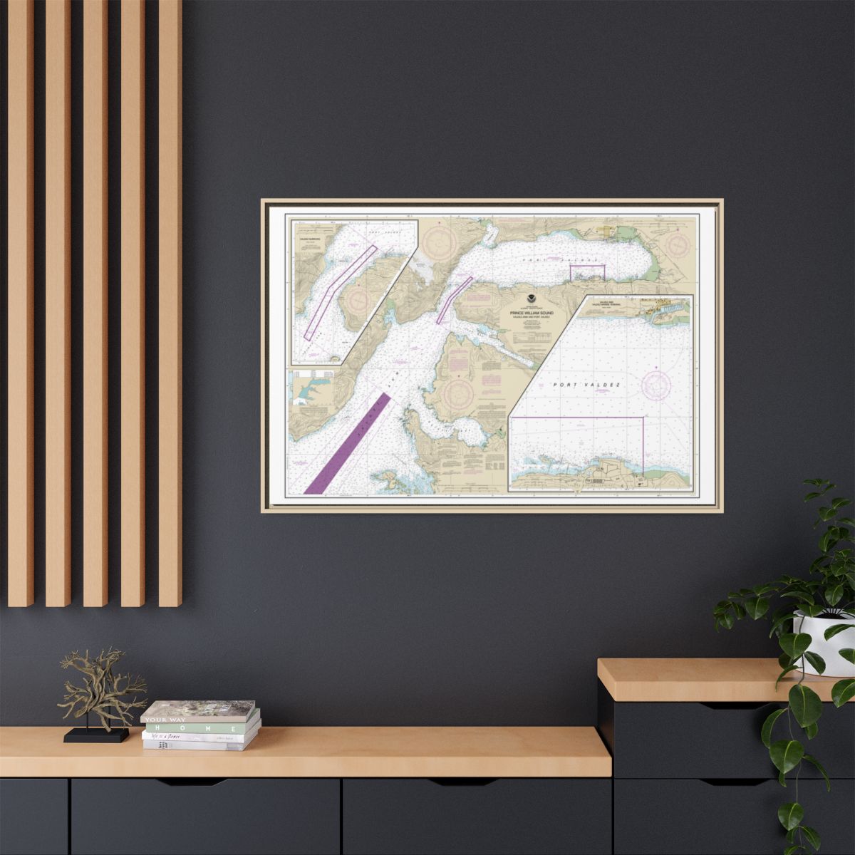 Chart 16707 Prince William Sound-Valdez Arm and Port Valdez;Valdez Narrows;Valdez and Valdez Marine Terminal - NOAA Nautical Chart Floating Frame Canvas | 30" x 20" | 36" x 24" | 48" x 32" - Natural context-2