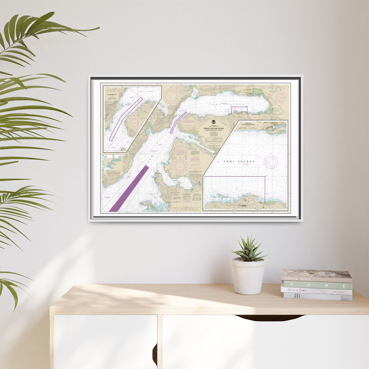 Chart 16707 Prince William Sound-Valdez Arm and Port Valdez;Valdez Narrows;Valdez and Valdez Marine Terminal - NOAA Nautical Chart Floating Frame Canvas | 30" x 20" | 36" x 24" | 48" x 32" - White context-1