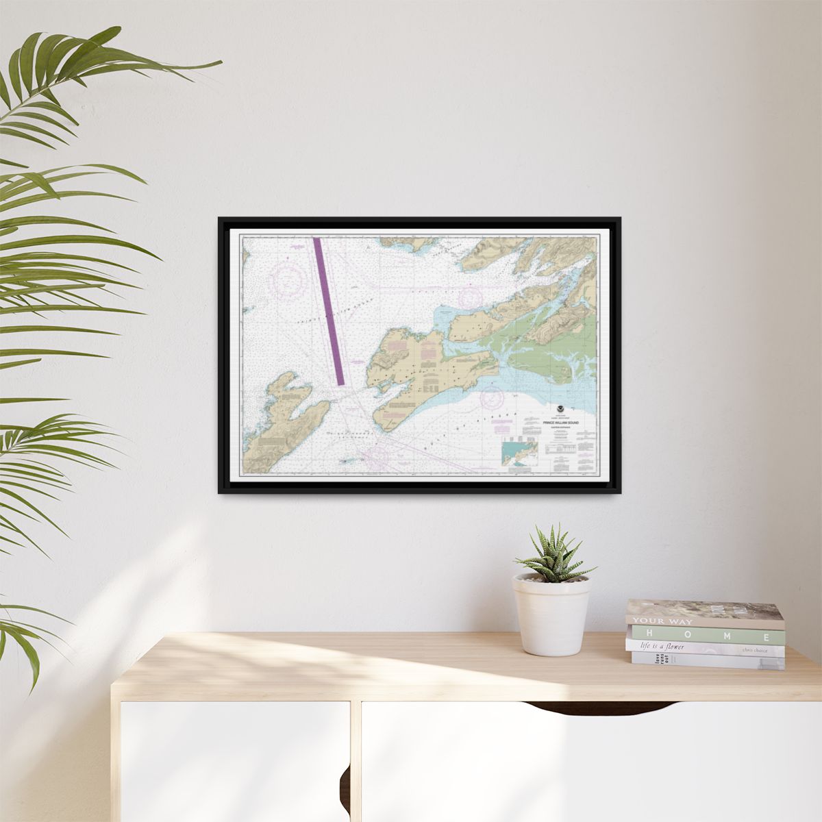 Chart 16709 Prince William Sound-eastern entrance - NOAA Nautical Chart Floating Frame Canvas | 30" x 20" | 36" x 24" | 48" x 32" - Black context-1