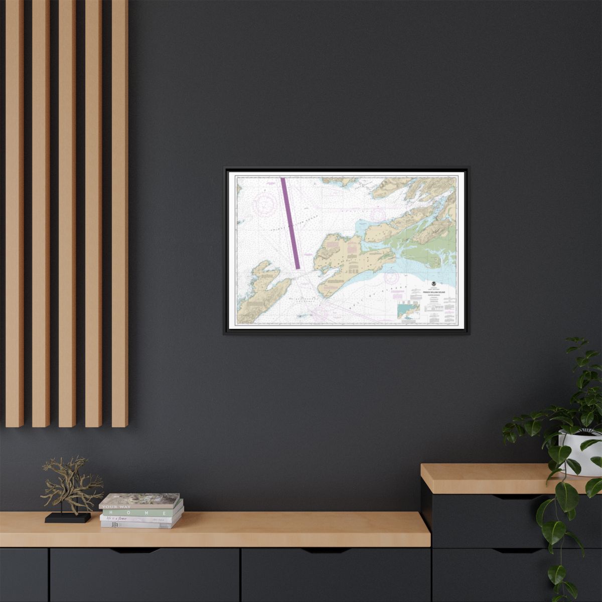Chart 16709 Prince William Sound-eastern entrance - NOAA Nautical Chart Floating Frame Canvas | 30" x 20" | 36" x 24" | 48" x 32" - Black context-2