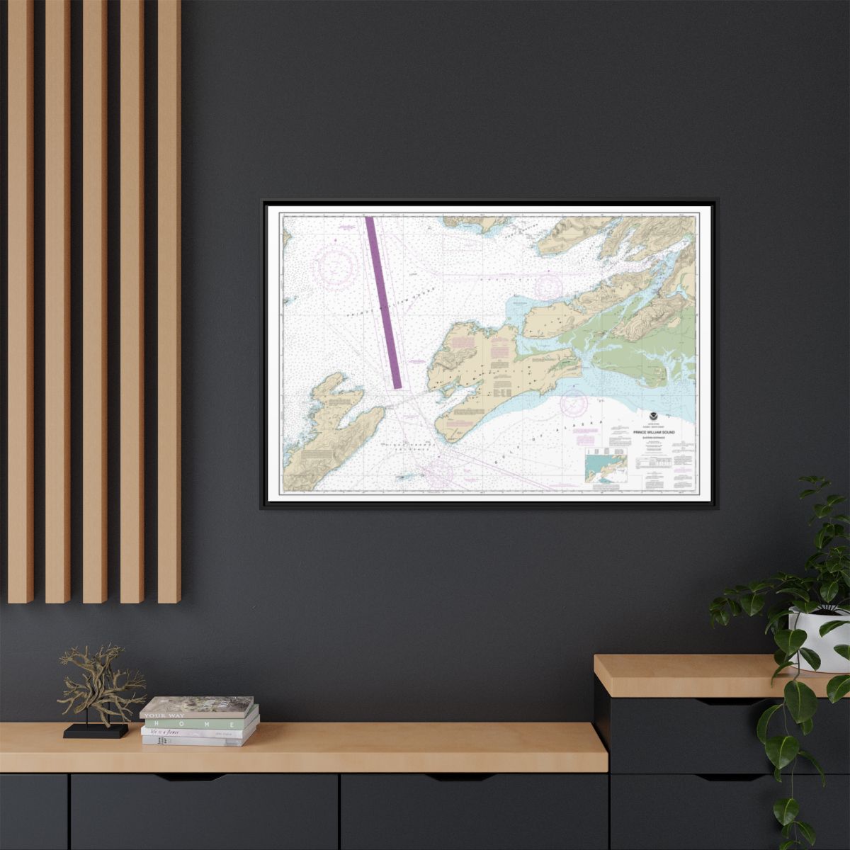 Chart 16709 Prince William Sound-eastern entrance - NOAA Nautical Chart Floating Frame Canvas | 30" x 20" | 36" x 24" | 48" x 32" - Black context-2