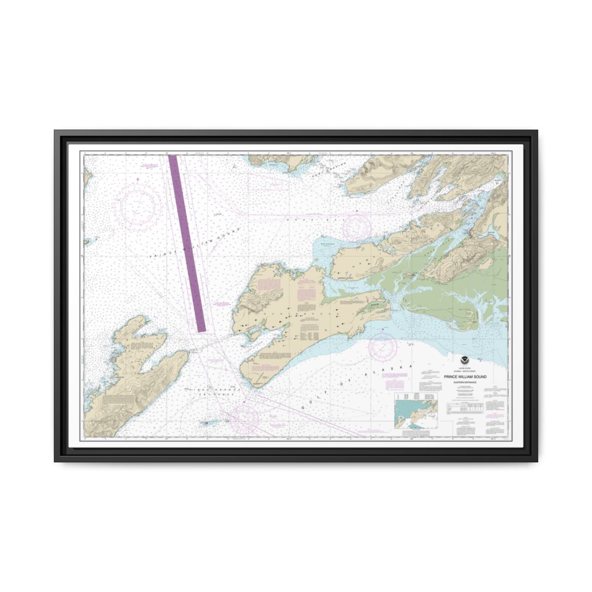 Chart 16709 Prince William Sound-eastern entrance - NOAA Nautical Chart Floating Frame Canvas | 30" x 20" | 36" x 24" | 48" x 32" - Black front