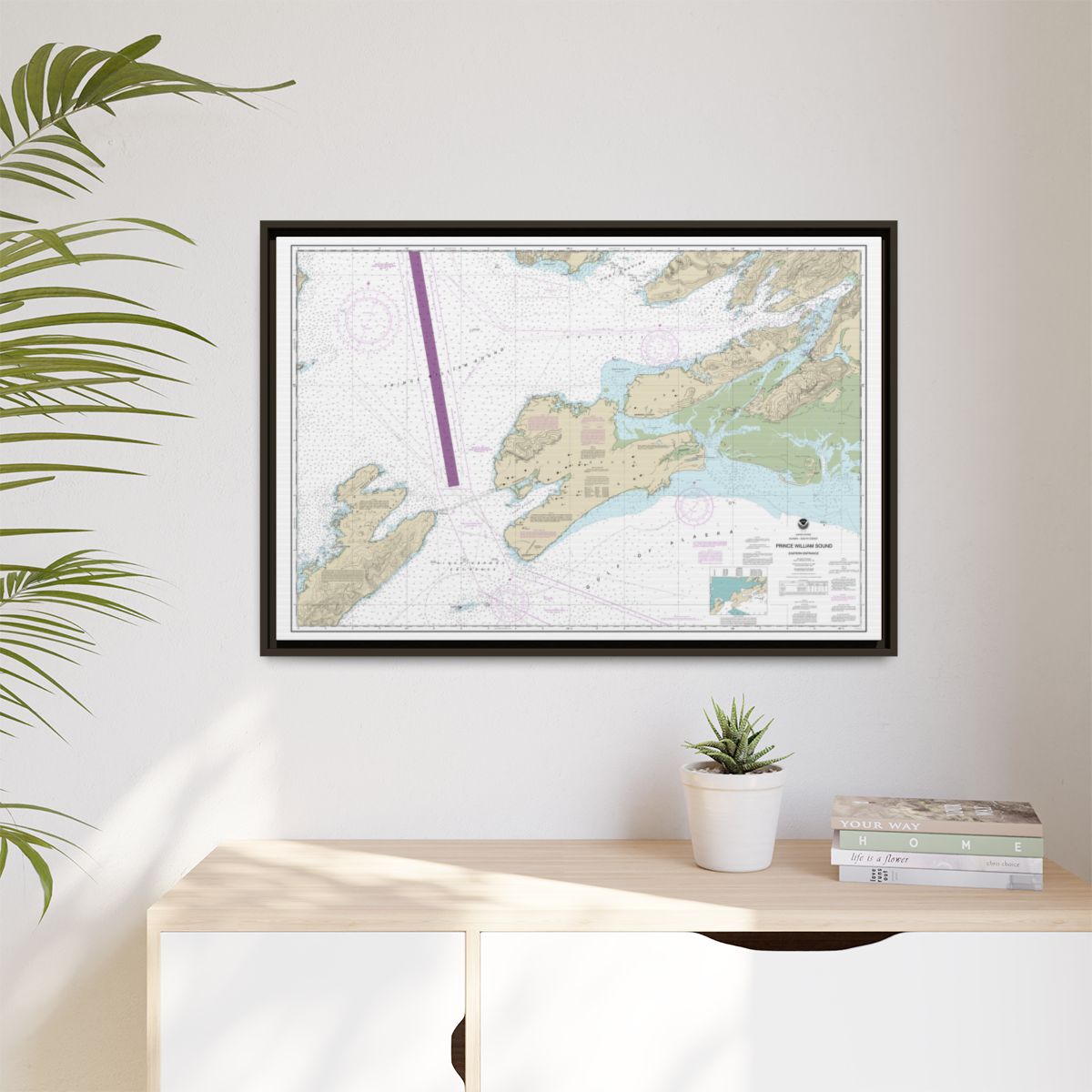 Chart 16709 Prince William Sound-eastern entrance - NOAA Nautical Chart Floating Frame Canvas | 30" x 20" | 36" x 24" | 48" x 32" - Espresso context-1