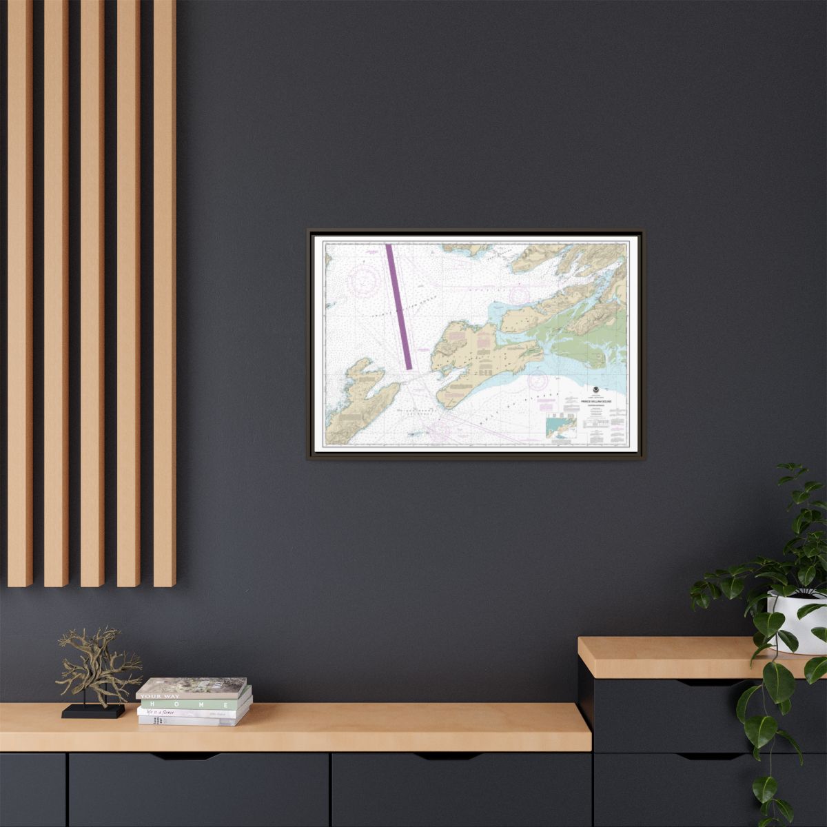 Chart 16709 Prince William Sound-eastern entrance - NOAA Nautical Chart Floating Frame Canvas | 30" x 20" | 36" x 24" | 48" x 32" - Espresso context-2