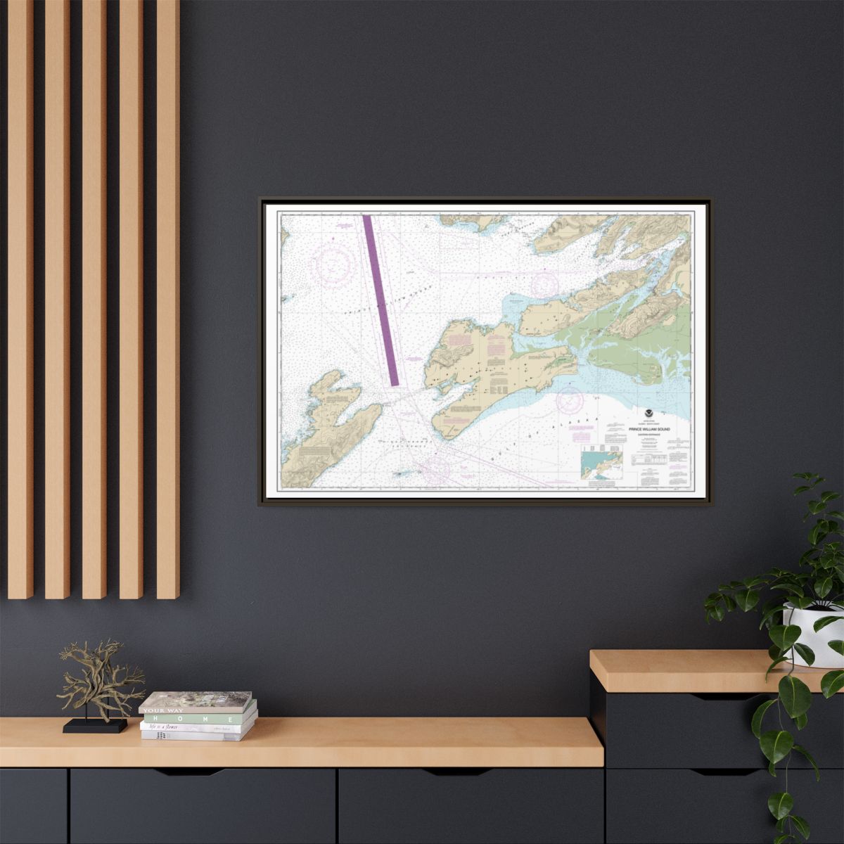 Chart 16709 Prince William Sound-eastern entrance - NOAA Nautical Chart Floating Frame Canvas | 30" x 20" | 36" x 24" | 48" x 32" - Espresso context-2