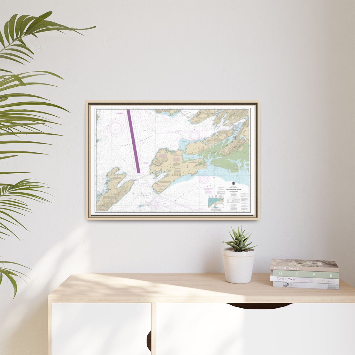 Chart 16709 Prince William Sound-eastern entrance - NOAA Nautical Chart Floating Frame Canvas | 30" x 20" | 36" x 24" | 48" x 32" - Natural context-1