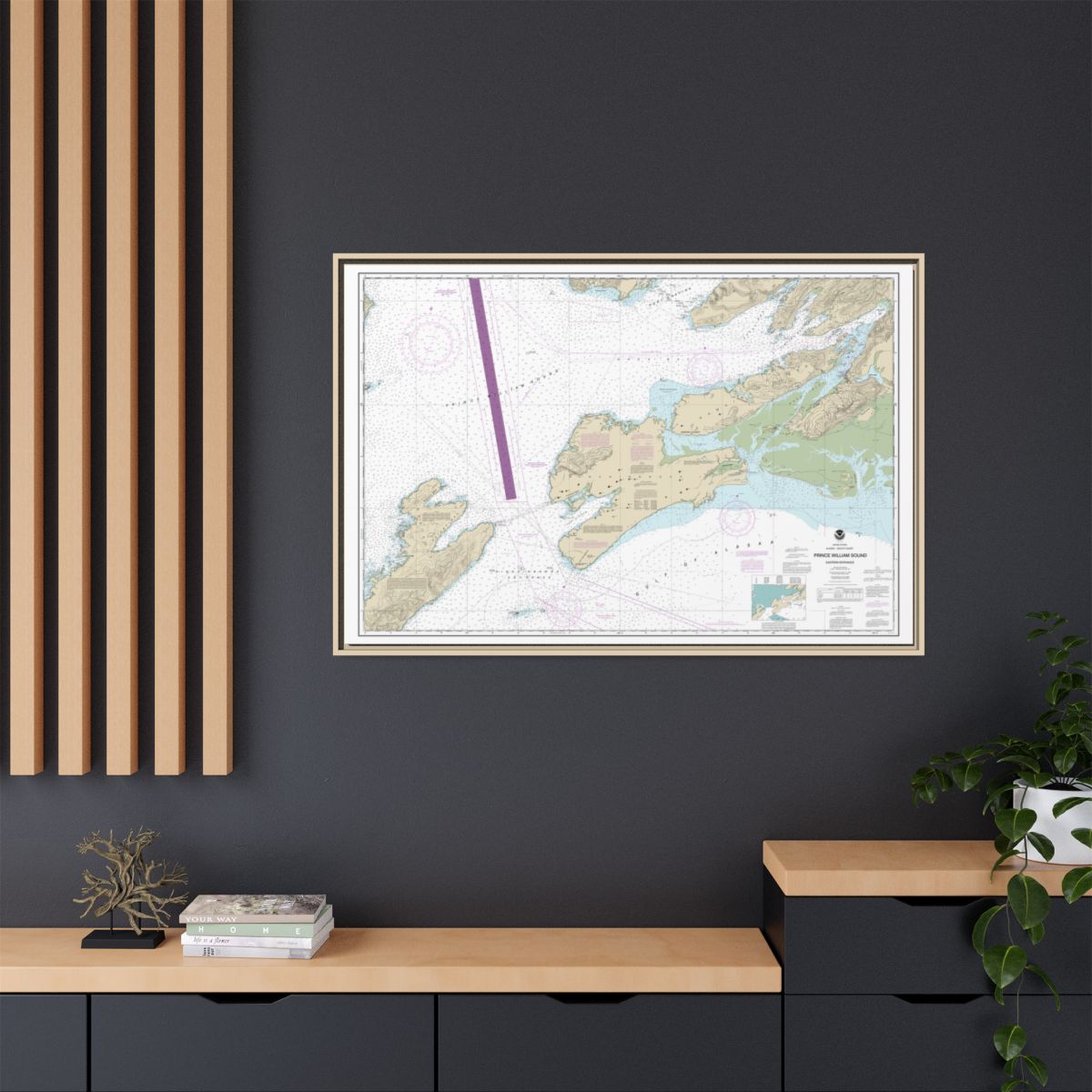 Chart 16709 Prince William Sound-eastern entrance - NOAA Nautical Chart Floating Frame Canvas | 30" x 20" | 36" x 24" | 48" x 32" - Natural context-2