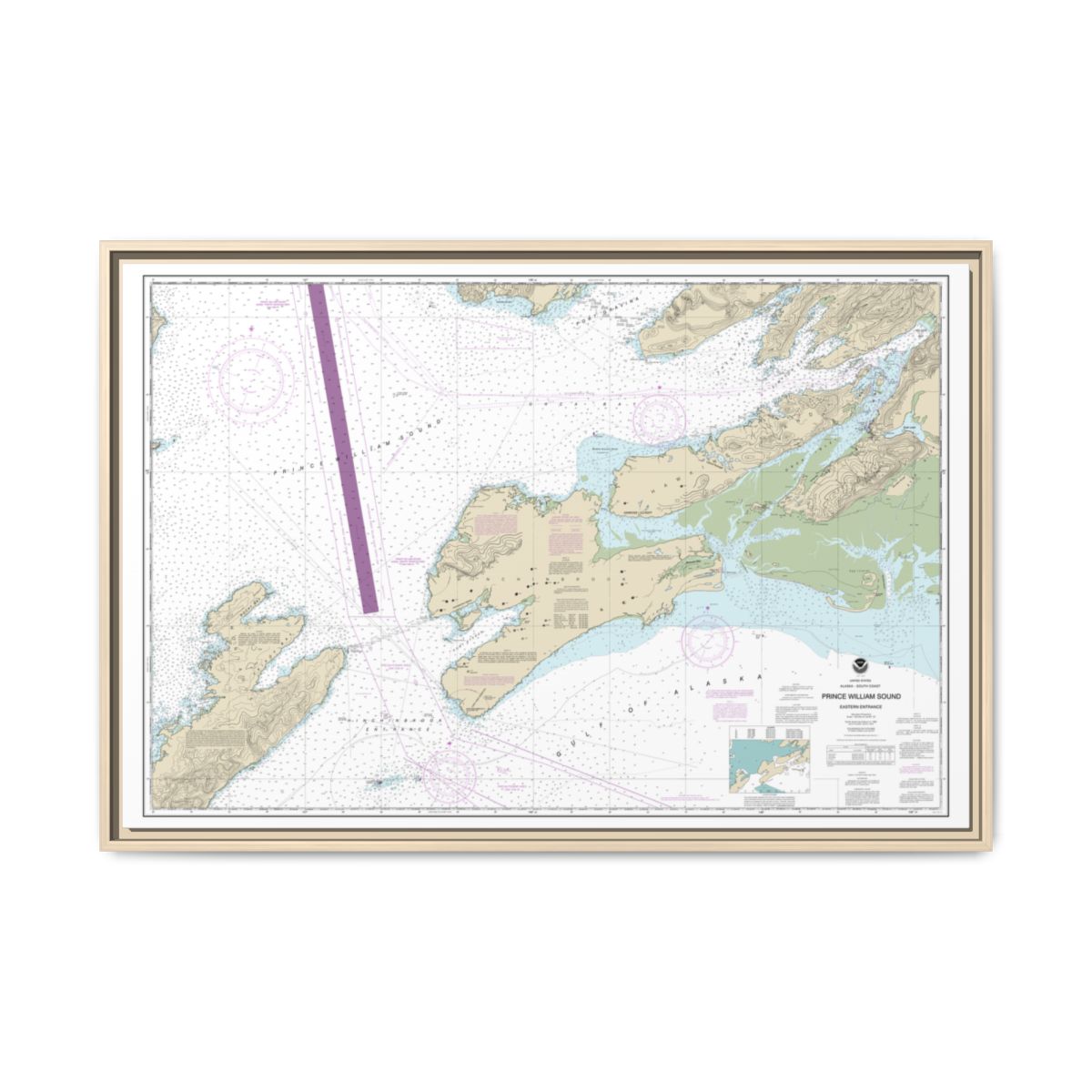 Chart 16709 Prince William Sound-eastern entrance - NOAA Nautical Chart Floating Frame Canvas | 30" x 20" | 36" x 24" | 48" x 32" - Natural front