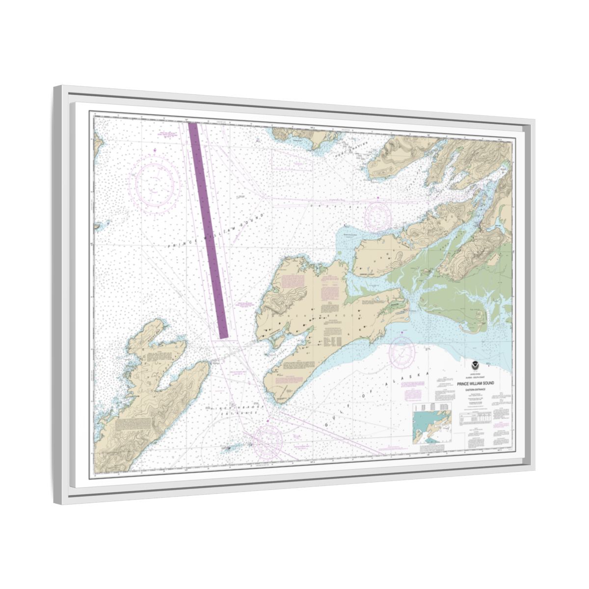 Chart 16709 Prince William Sound-eastern entrance - NOAA Nautical Chart Floating Frame Canvas | 30" x 20" | 36" x 24" | 48" x 32" - White side