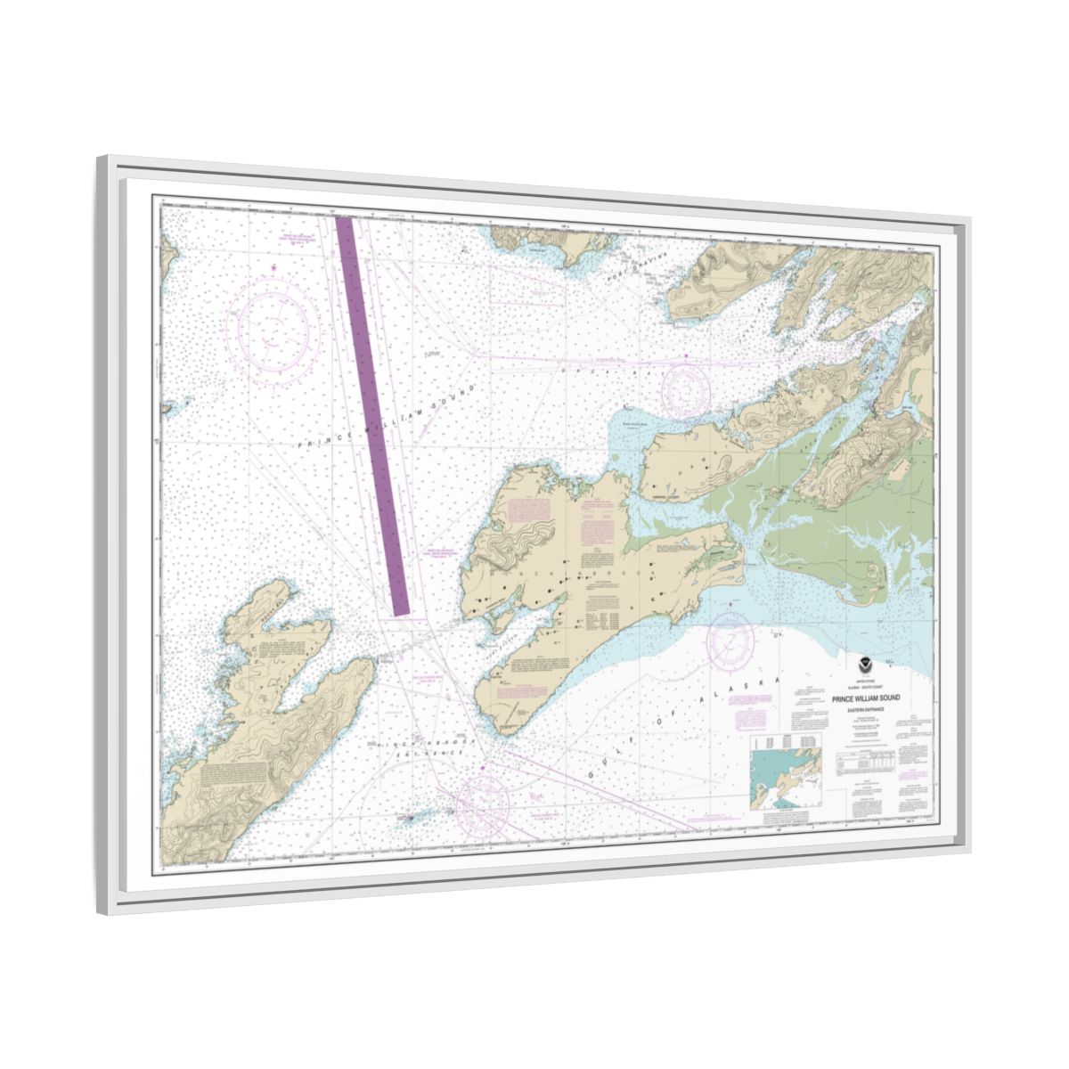 Chart 16709 Prince William Sound-eastern entrance - NOAA Nautical Chart Floating Frame Canvas | 30" x 20" | 36" x 24" | 48" x 32" - White side