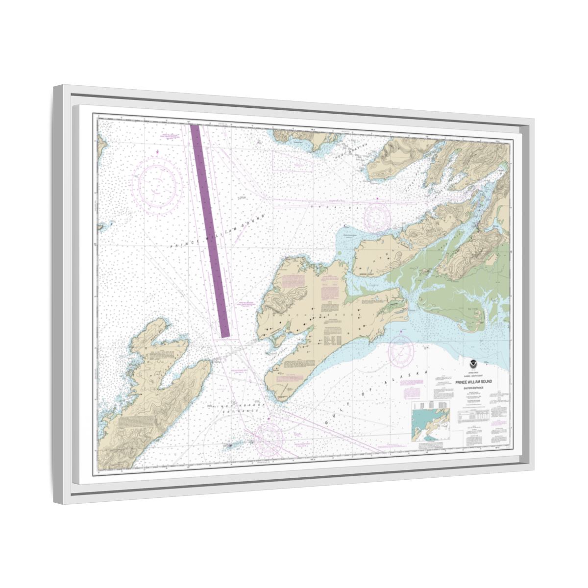 Chart 16709 Prince William Sound-eastern entrance - NOAA Nautical Chart Floating Frame Canvas | 30" x 20" | 36" x 24" | 48" x 32" - White side