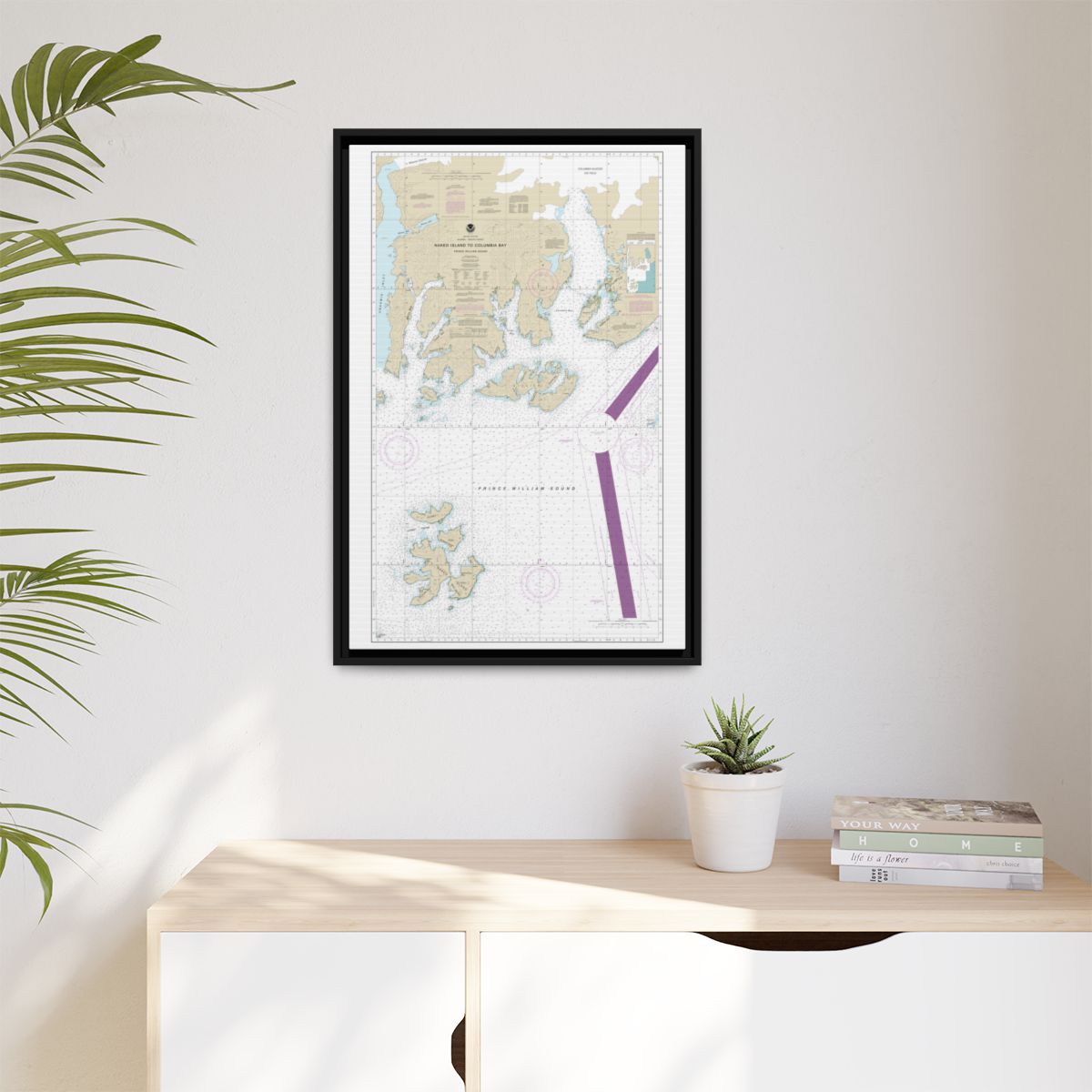 Chart 16713 Naked Island to Columbia Bay - NOAA Nautical Chart Floating Frame Canvas | 20" x 30" | 24" x 36" | 32" x 48" - Black context-1