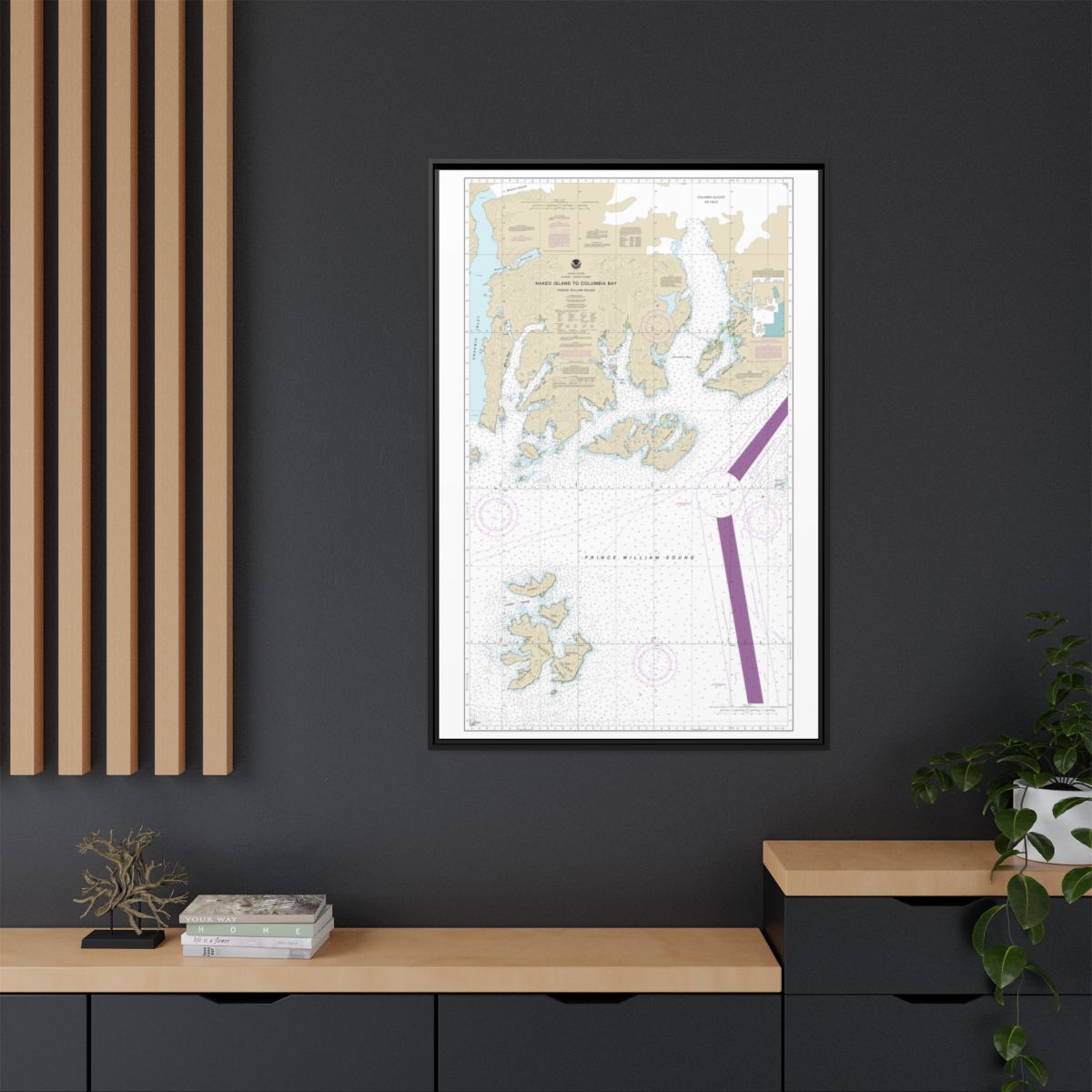 Chart 16713 Naked Island to Columbia Bay - NOAA Nautical Chart Floating Frame Canvas | 20" x 30" | 24" x 36" | 32" x 48" - Black context-2
