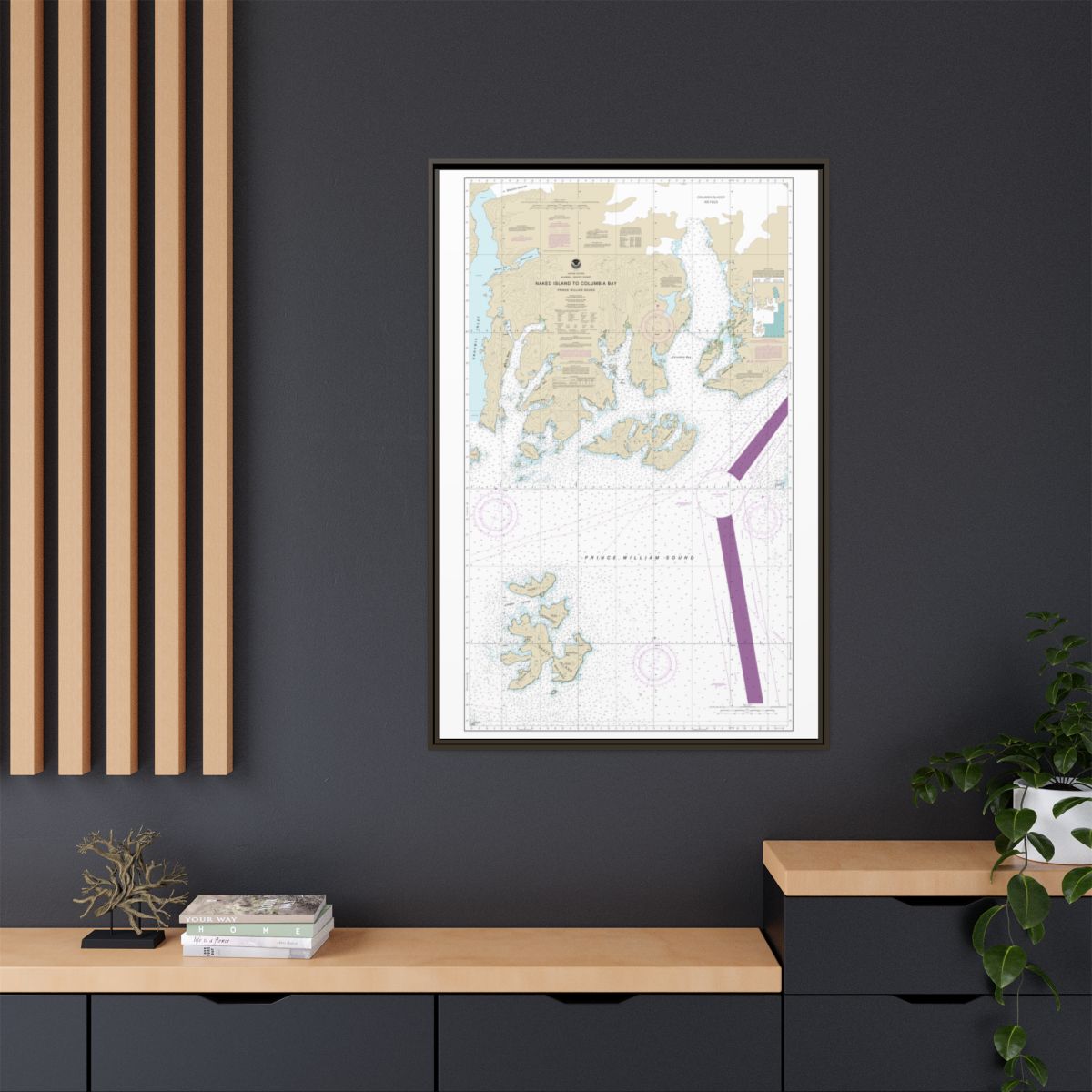 Chart 16713 Naked Island to Columbia Bay - NOAA Nautical Chart Floating Frame Canvas | 20" x 30" | 24" x 36" | 32" x 48" - Espresso context-2