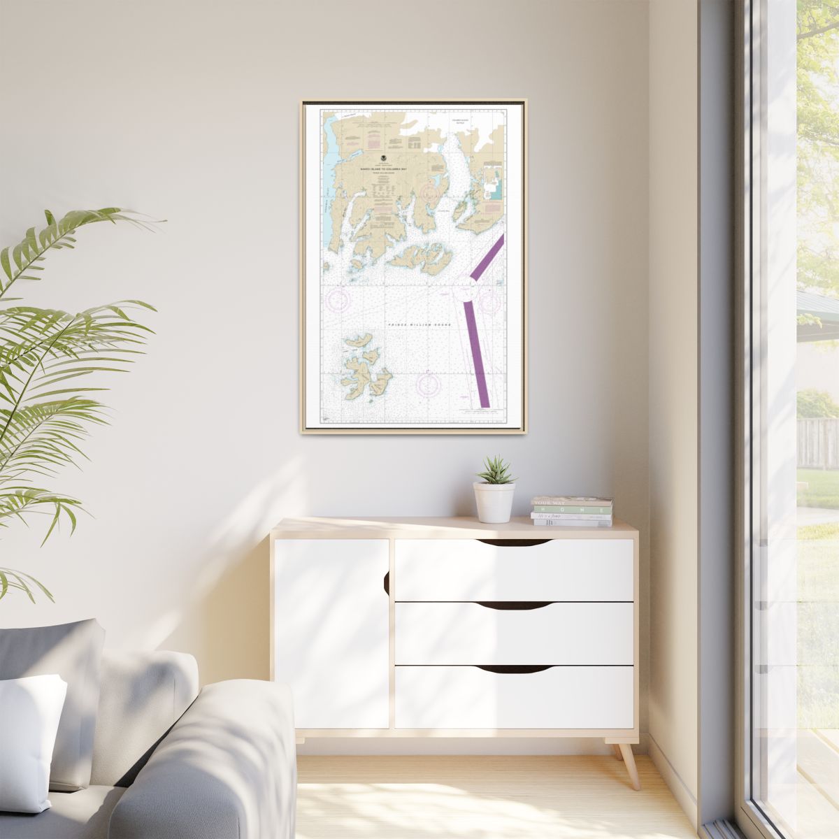Chart 16713 Naked Island to Columbia Bay - NOAA Nautical Chart Floating Frame Canvas | 20" x 30" | 24" x 36" | 32" x 48" - Natural context-1