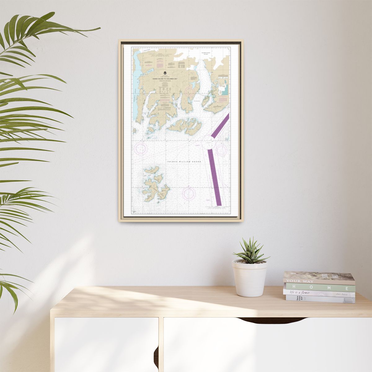 Chart 16713 Naked Island to Columbia Bay - NOAA Nautical Chart Floating Frame Canvas | 20" x 30" | 24" x 36" | 32" x 48" - Natural context-1