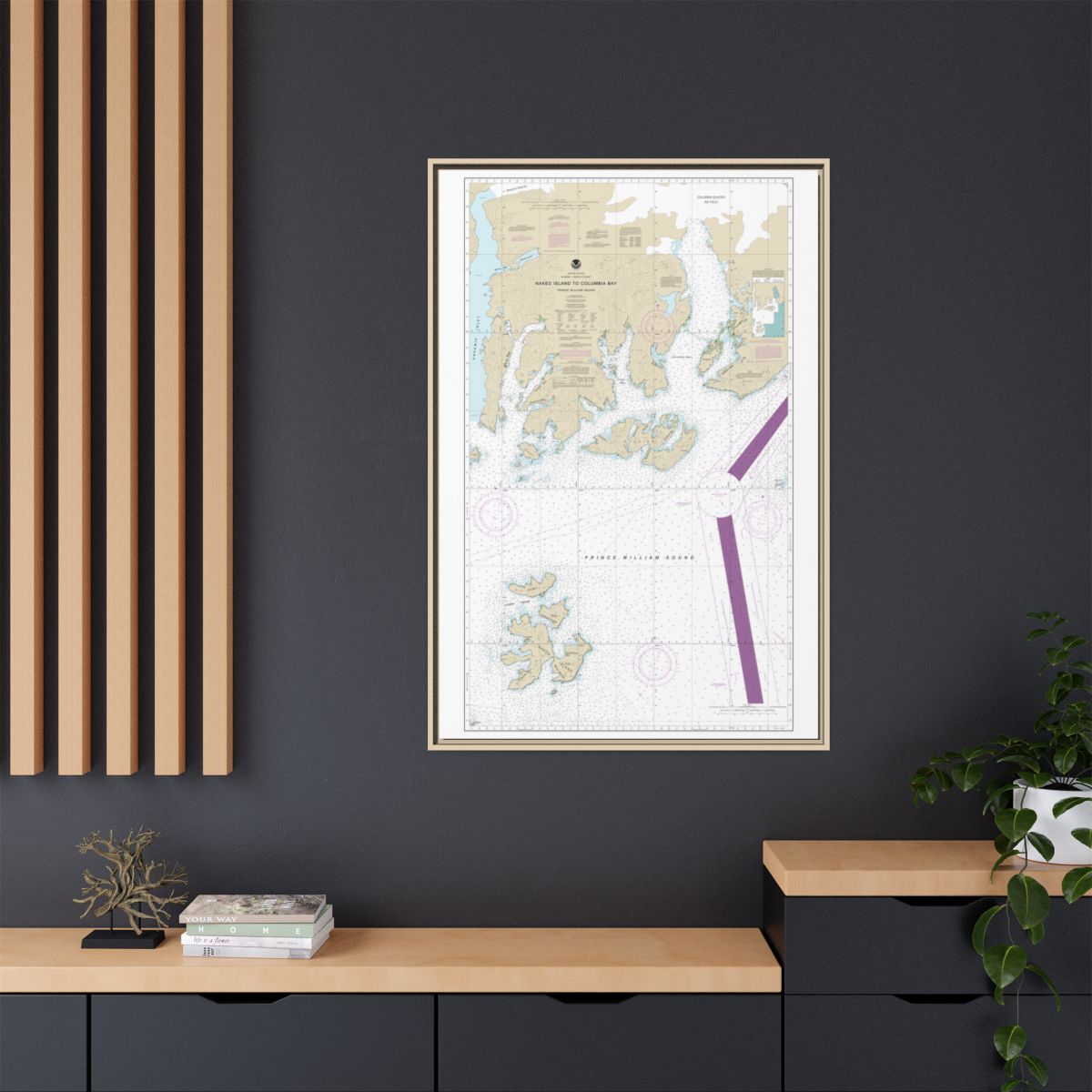 Chart 16713 Naked Island to Columbia Bay - NOAA Nautical Chart Floating Frame Canvas | 20" x 30" | 24" x 36" | 32" x 48" - Natural context-2