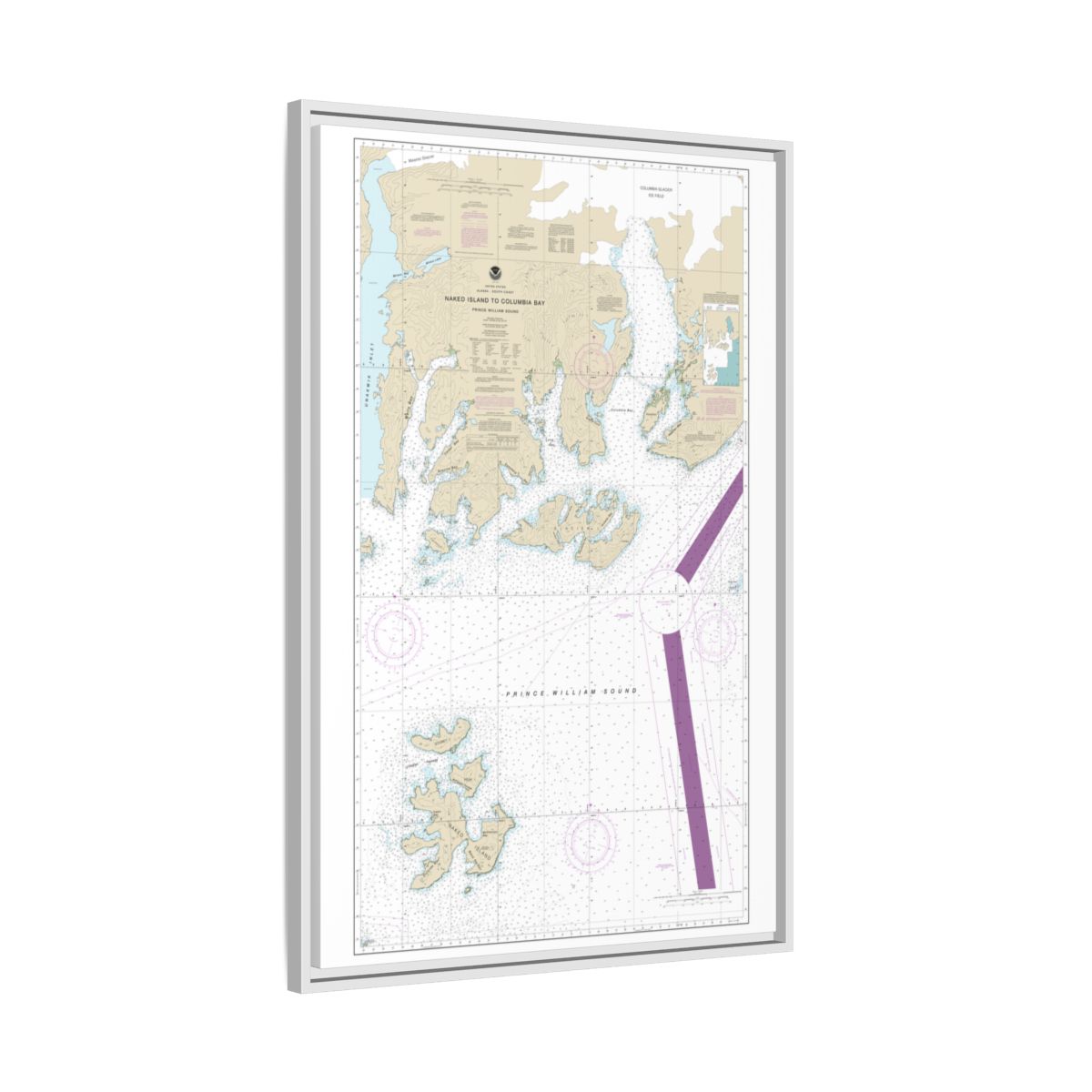 Chart 16713 Naked Island to Columbia Bay - NOAA Nautical Chart Floating Frame Canvas | 20" x 30" | 24" x 36" | 32" x 48" - White side