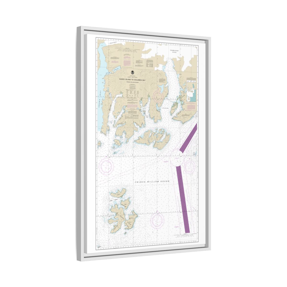 Chart 16713 Naked Island to Columbia Bay - NOAA Nautical Chart Floating Frame Canvas | 20" x 30" | 24" x 36" | 32" x 48" - White side