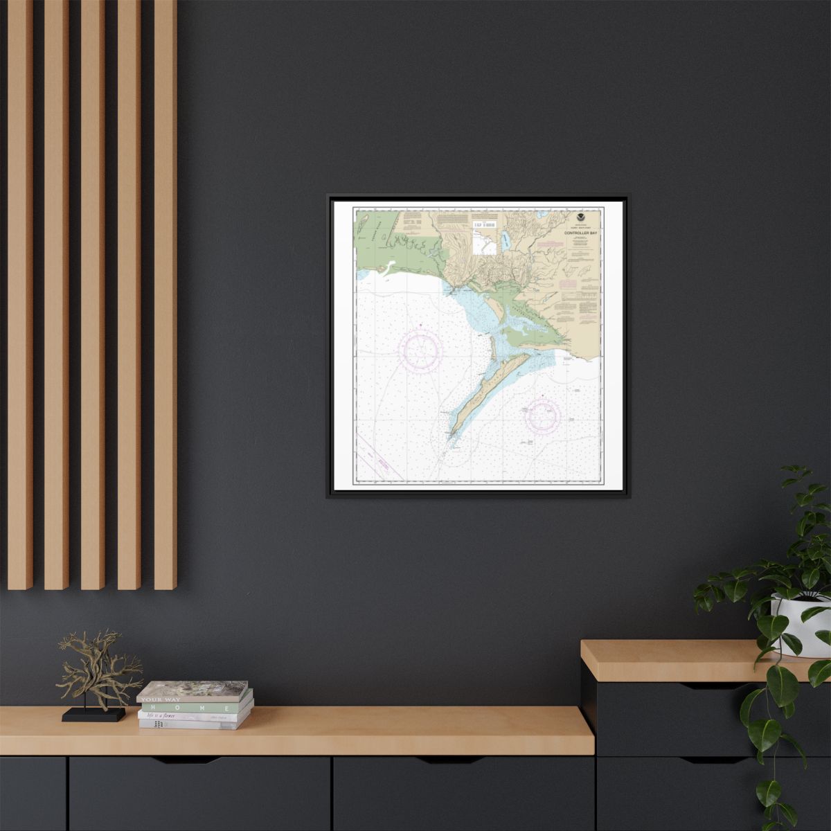 Chart 16723 Controller Bay - NOAA Nautical Chart Floating Frame Canvas | 32" x 32" - Black context-2