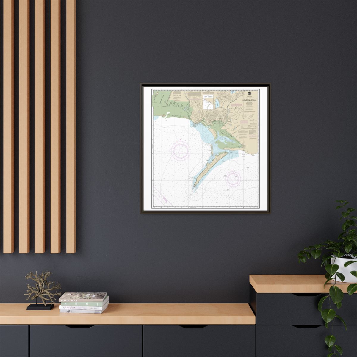Chart 16723 Controller Bay - NOAA Nautical Chart Floating Frame Canvas | 32" x 32" - Espresso context-2